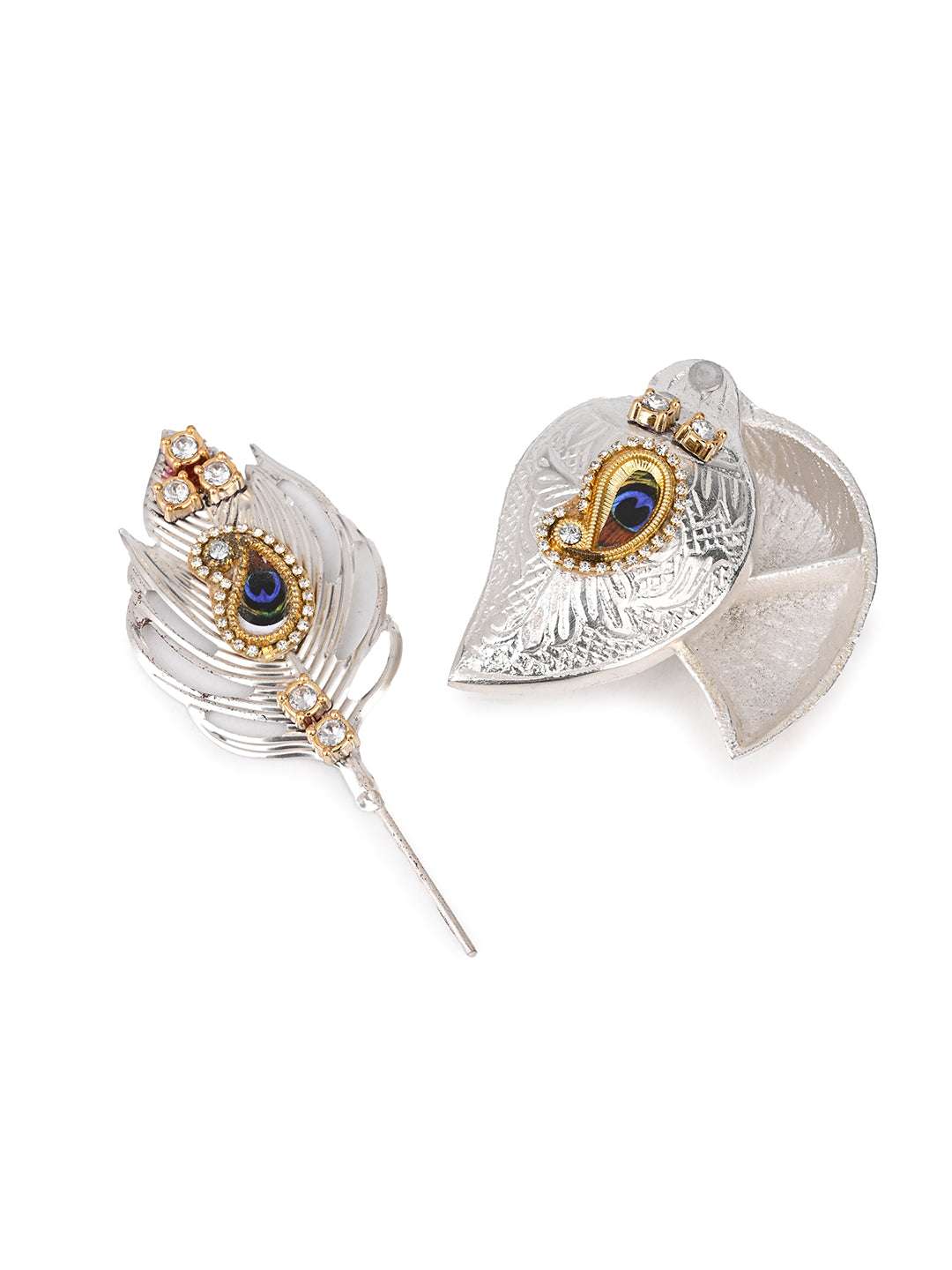 Colorful peacock design tilak tika with sindoor dibbi in a velvet box