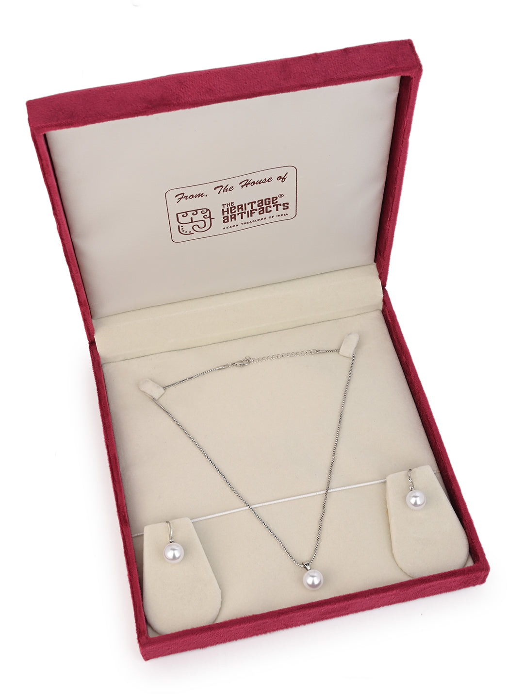 MAURYANA - Simple Subtle Artificial Pearl Pendant Necklace set with Earrings