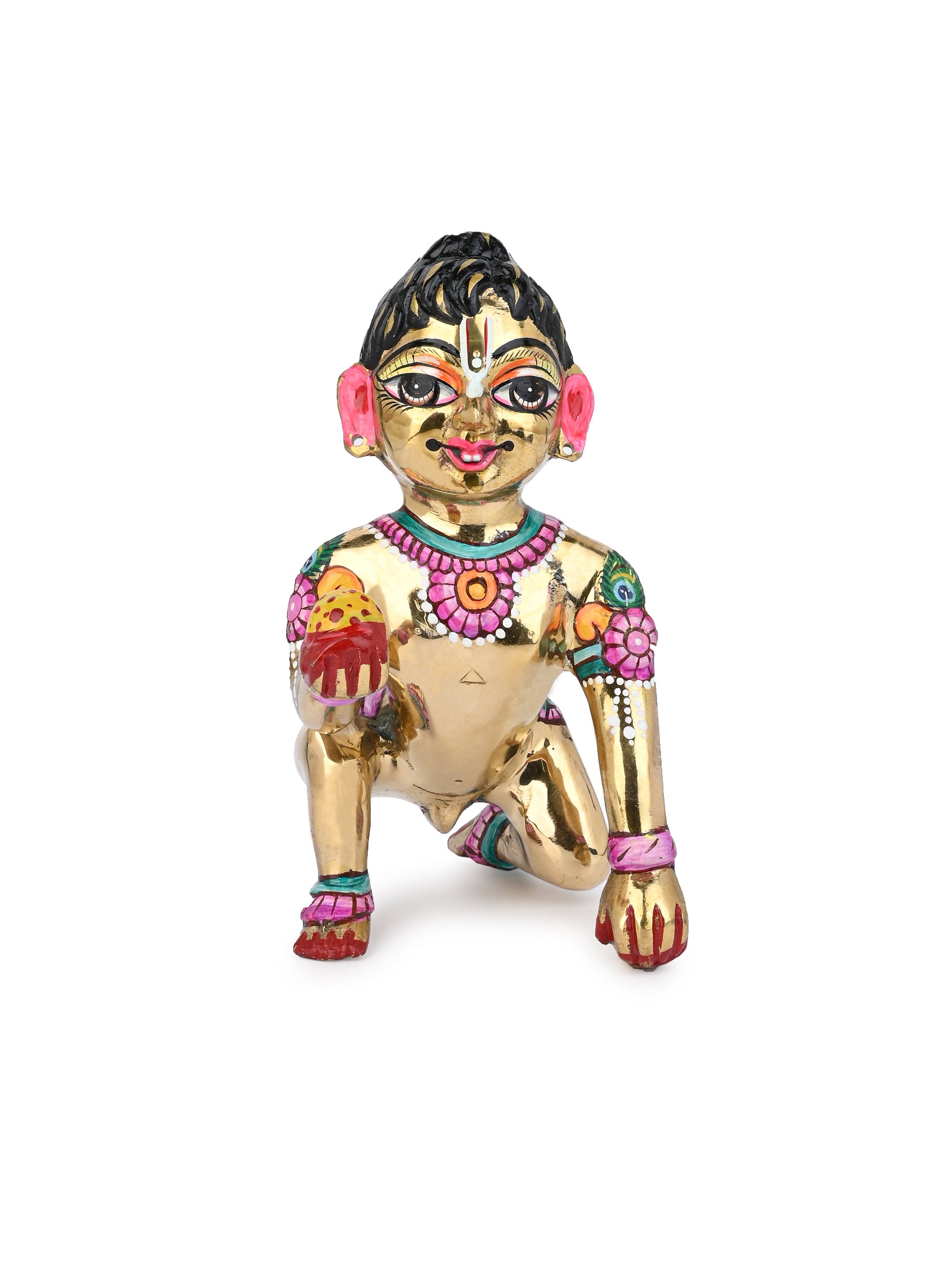 Brass Crafted Idol of Lord Krishna / Bal Gopal / Laddoo Gopal - 8 inches