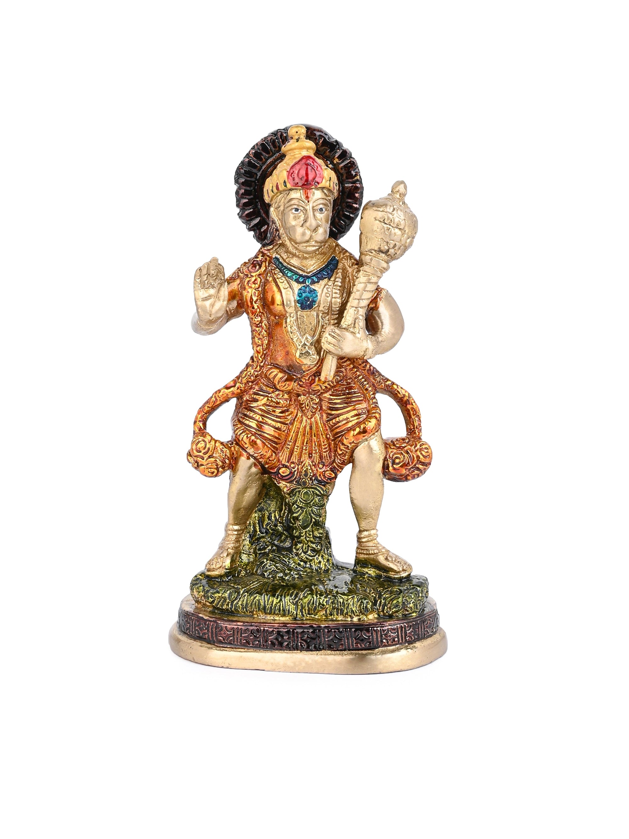 Colorful Brass Hanuman ji Idol in Standing Posture - 6 inches