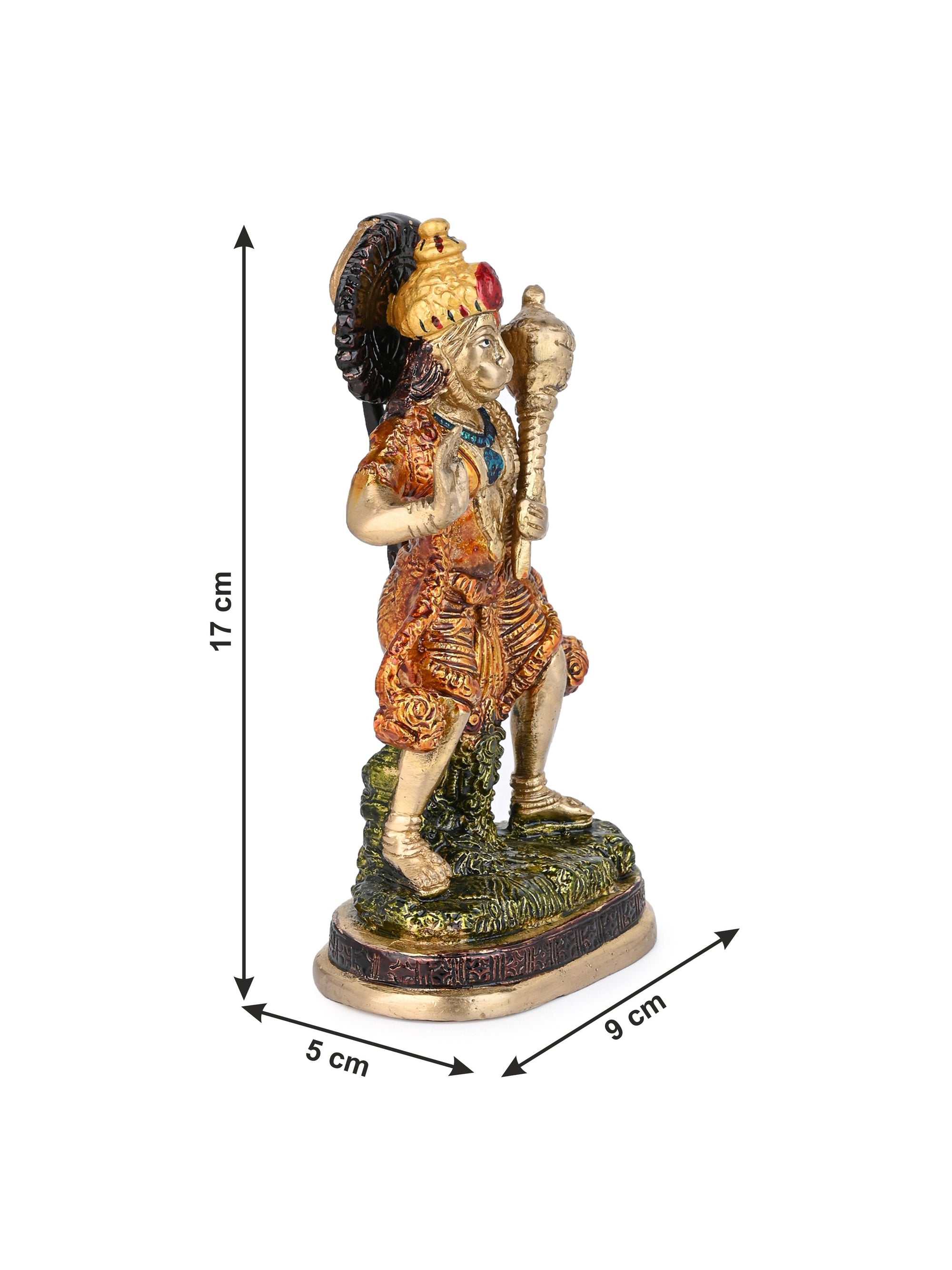 Colorful Brass Hanuman ji Idol in Standing Posture - 6 inches