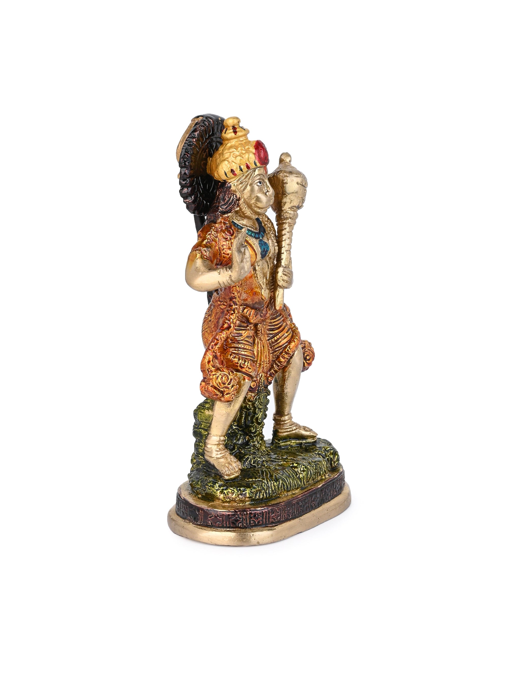 Colorful Brass Hanuman ji Idol in Standing Posture - 6 inches