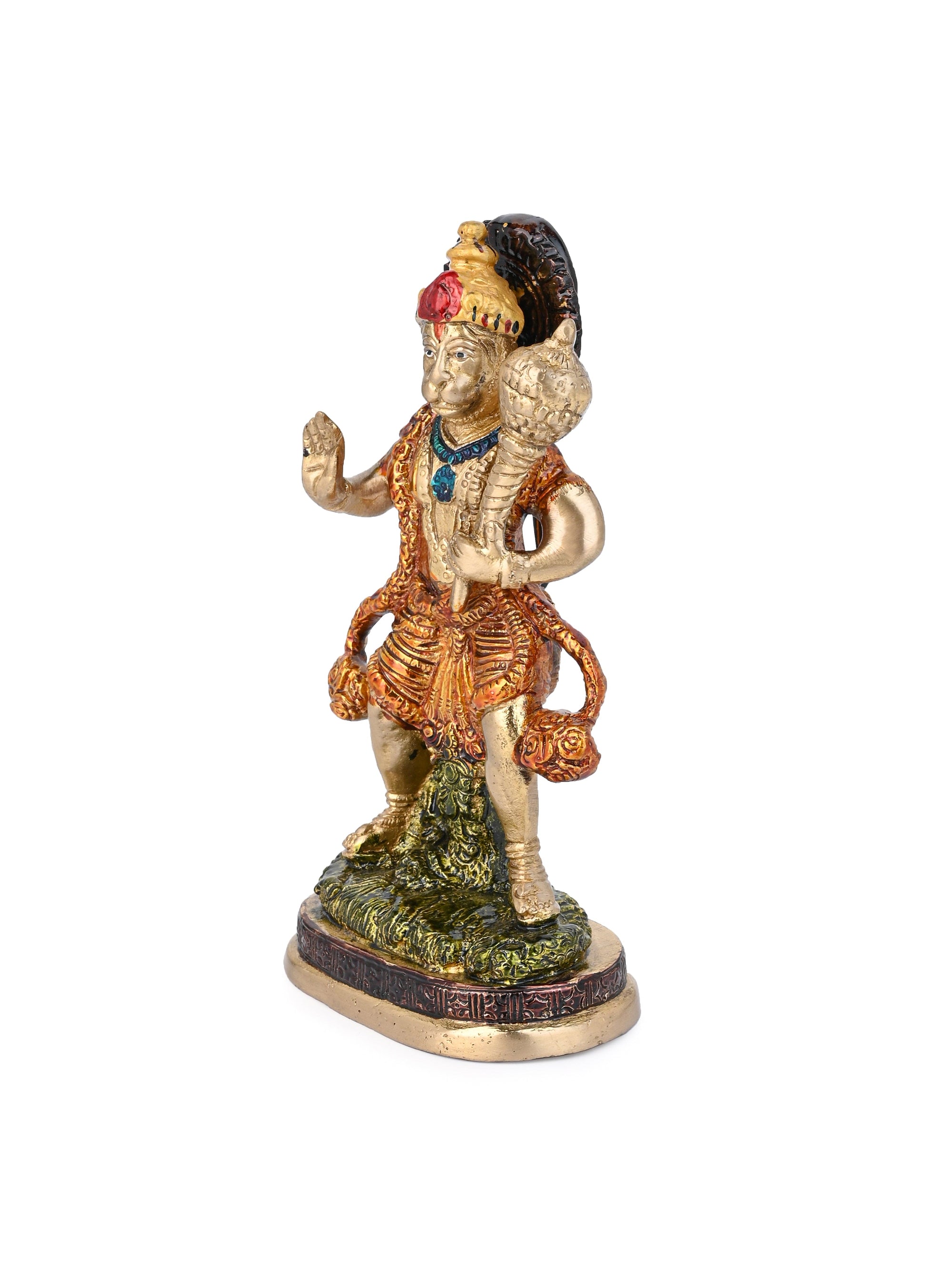 Colorful Brass Hanuman ji Idol in Standing Posture - 6 inches