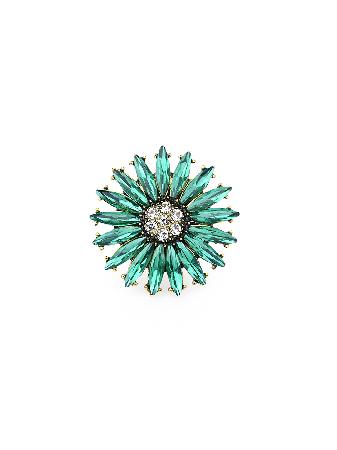 MAURYANA - Rhinestones and Zircon Studded Glamourous Flower Design Ring