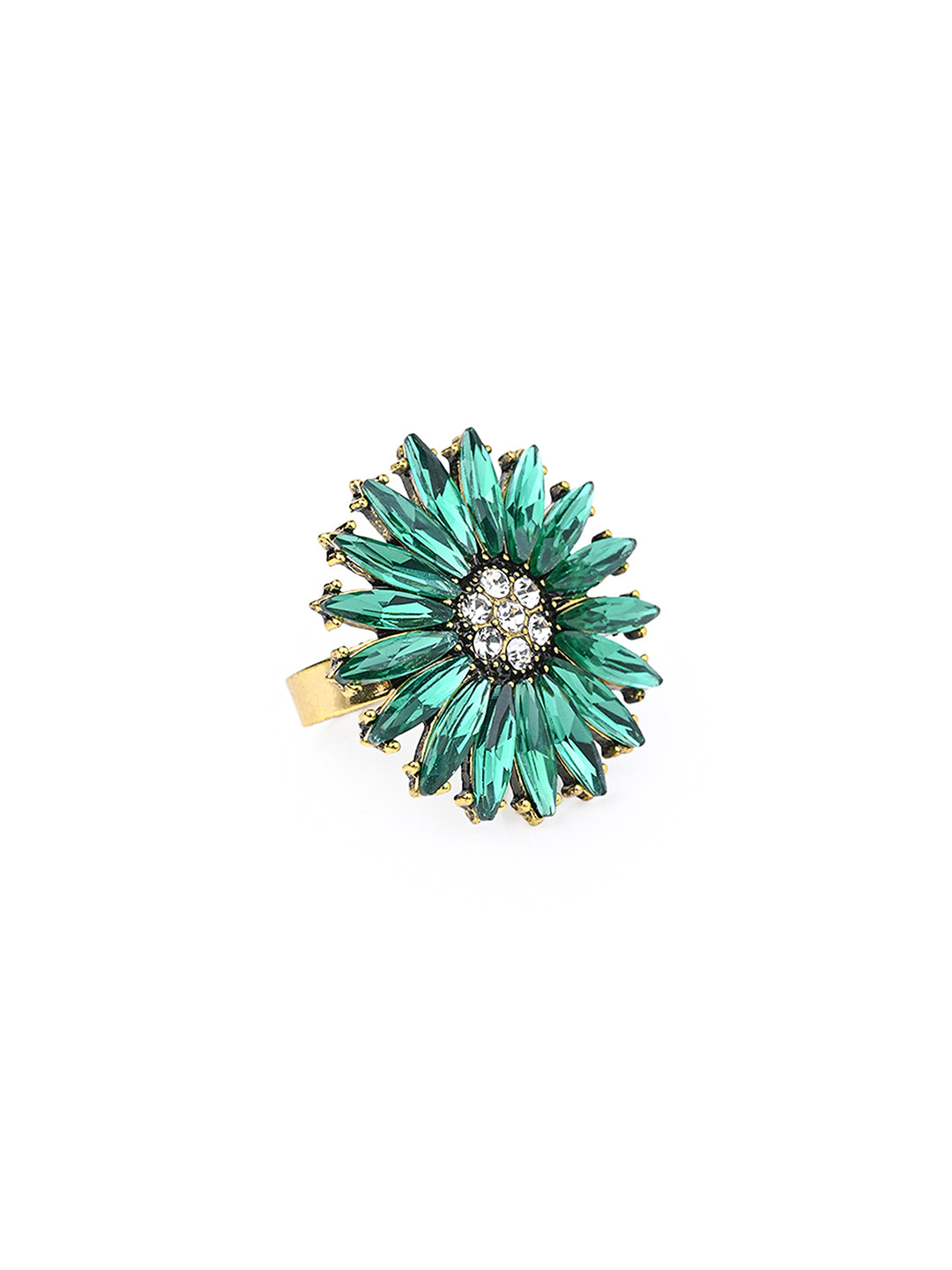 MAURYANA - Rhinestones and Zircon Studded Glamourous Flower Design Ring