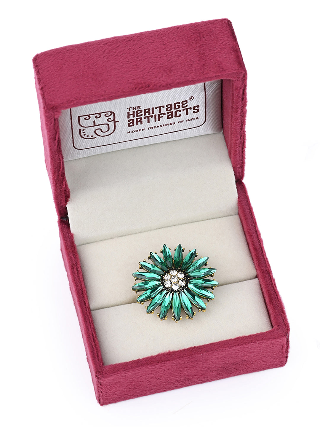 MAURYANA - Rhinestones and Zircon Studded Glamourous Flower Design Ring