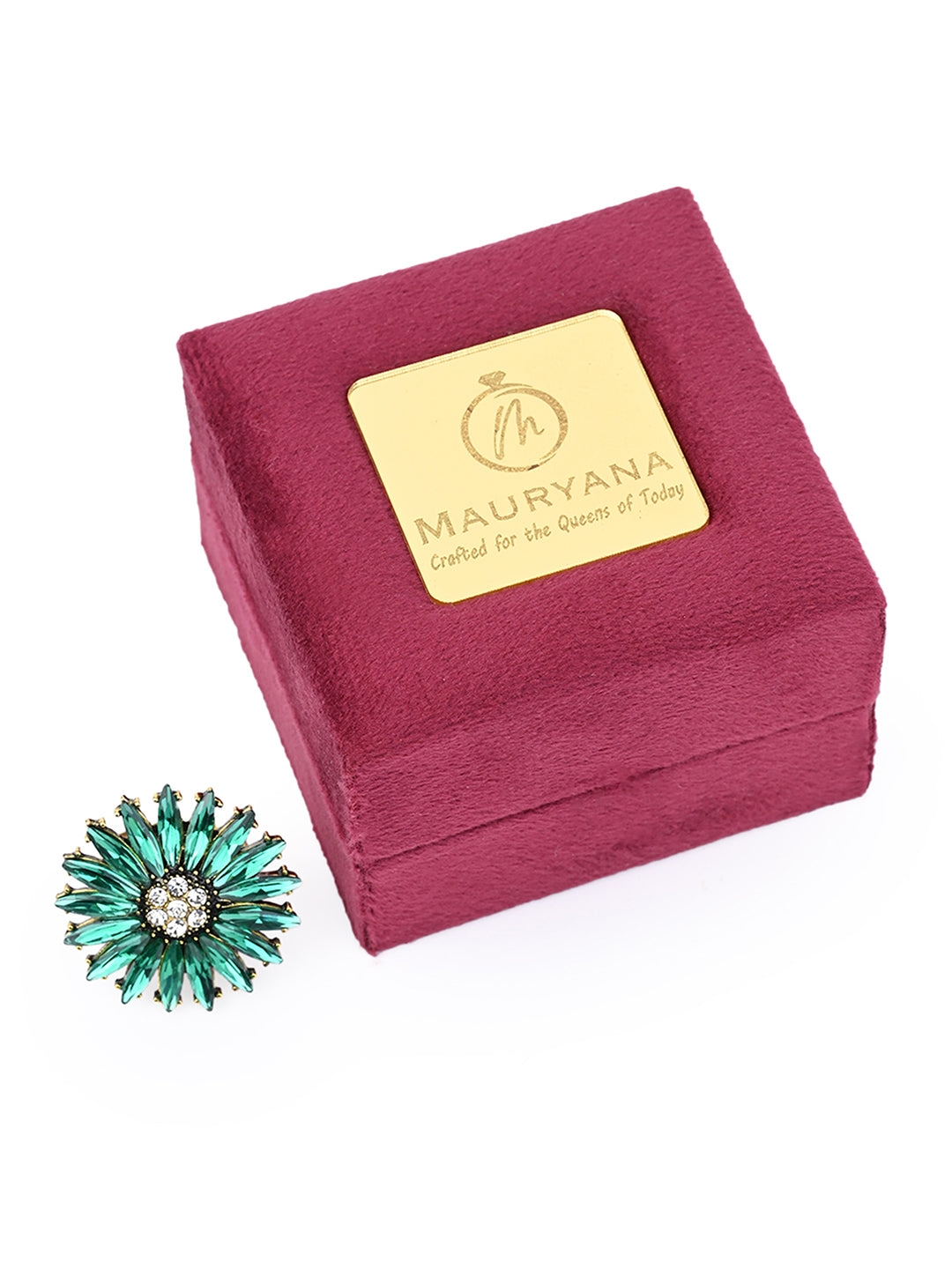 MAURYANA - Rhinestones and Zircon Studded Glamourous Flower Design Ring
