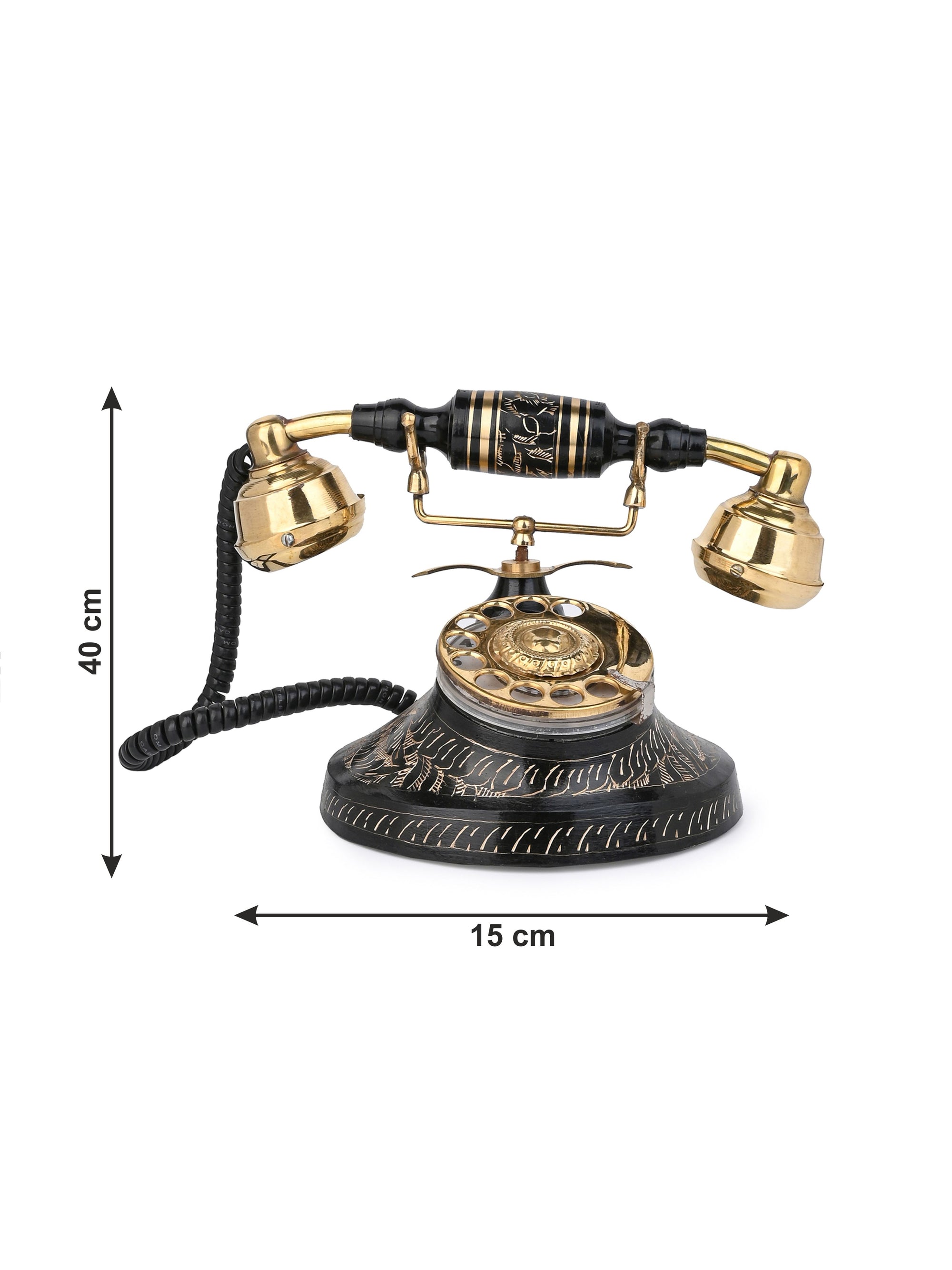 Brass Crafted Black and Gold Rotary Dial Phone for Home Office Decor