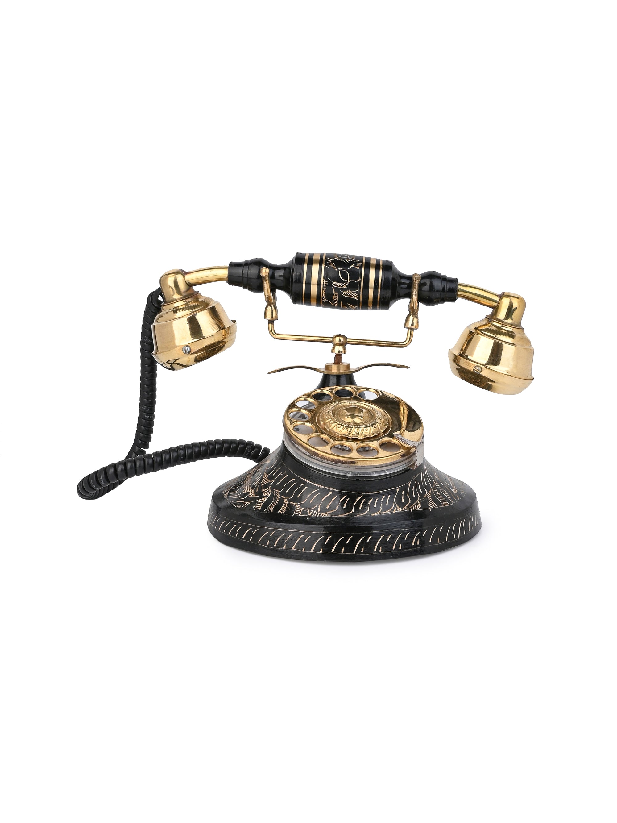 Brass Crafted Black and Gold Rotary Dial Phone for Home Office Decor