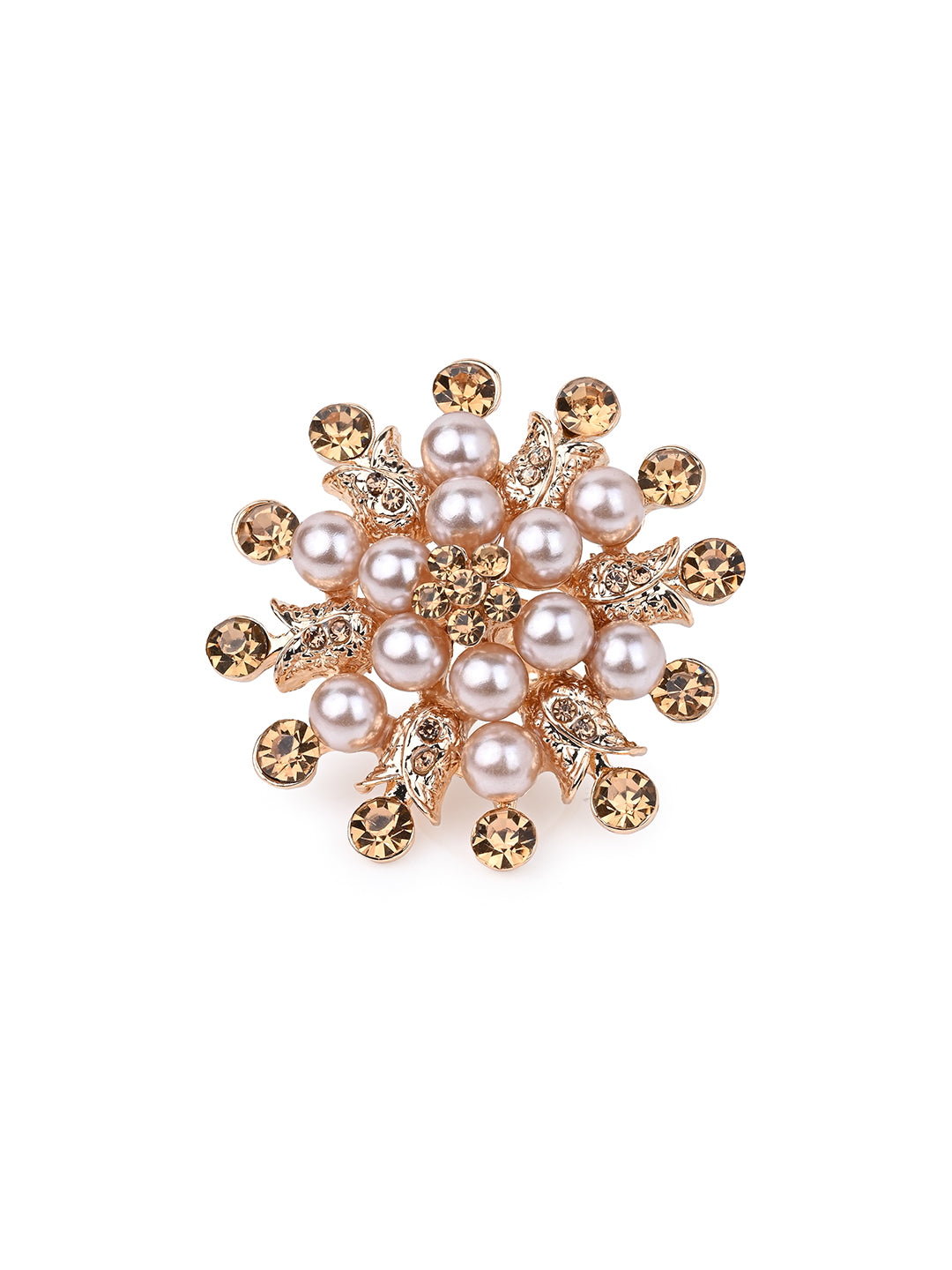 MAURYANA - Rhinestones and Pearl Crafted Flower Design Luxury Ring