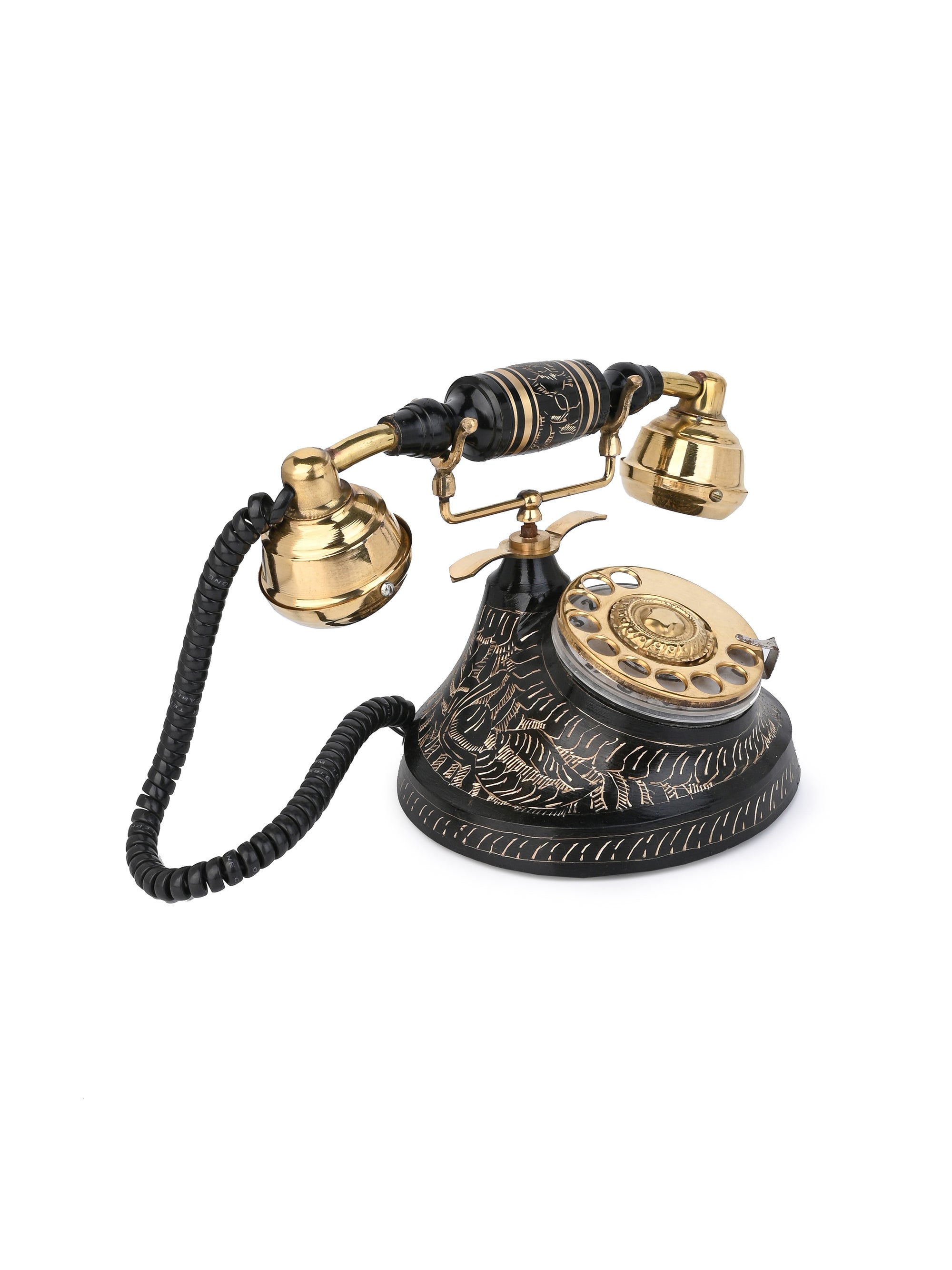 Brass Crafted Black and Gold Rotary Dial Phone for Home Office Decor