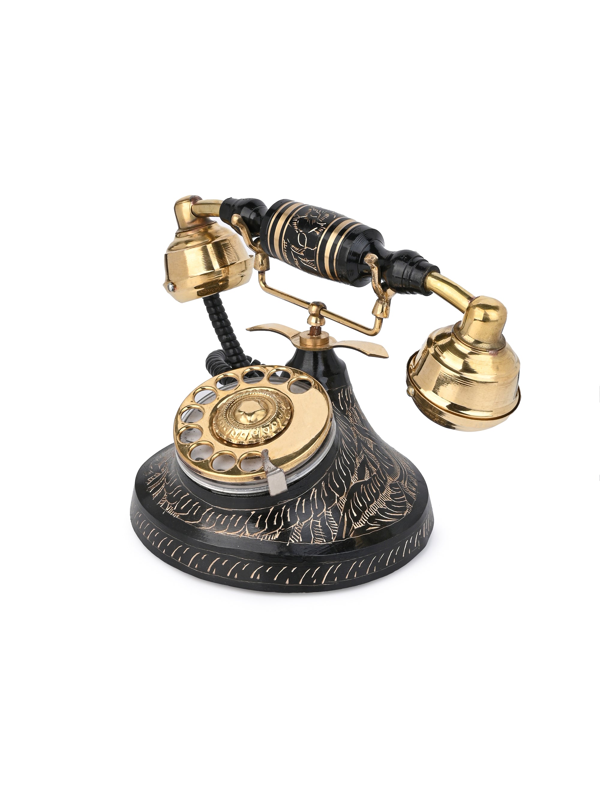 Brass Crafted Black and Gold Rotary Dial Phone for Home Office Decor