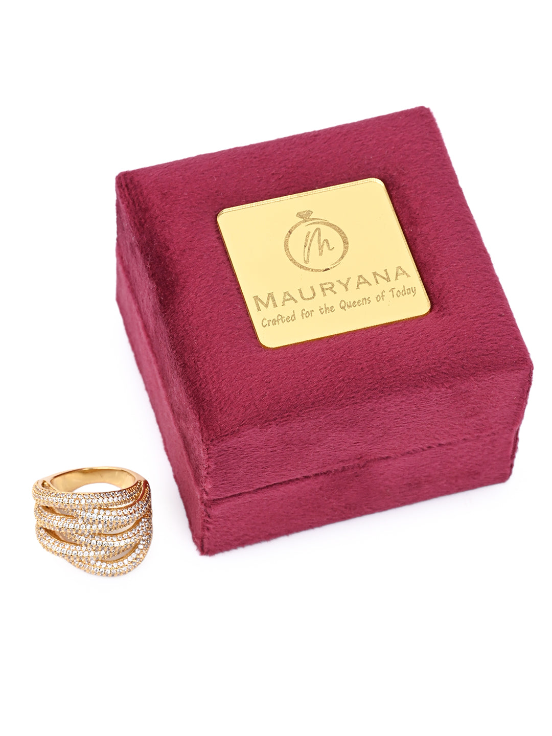MAURYANA - Copper 18k Gold Plated Heavy Zircon Inlay Royal Design Ring