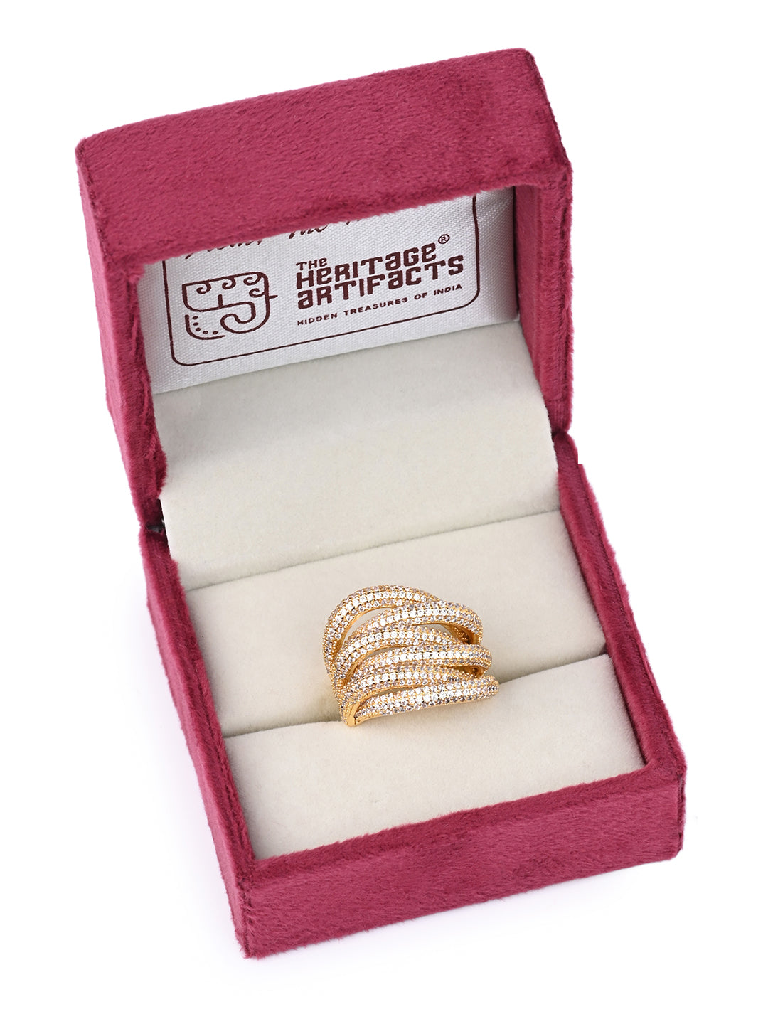MAURYANA - Copper 18k Gold Plated Heavy Zircon Inlay Royal Design Ring