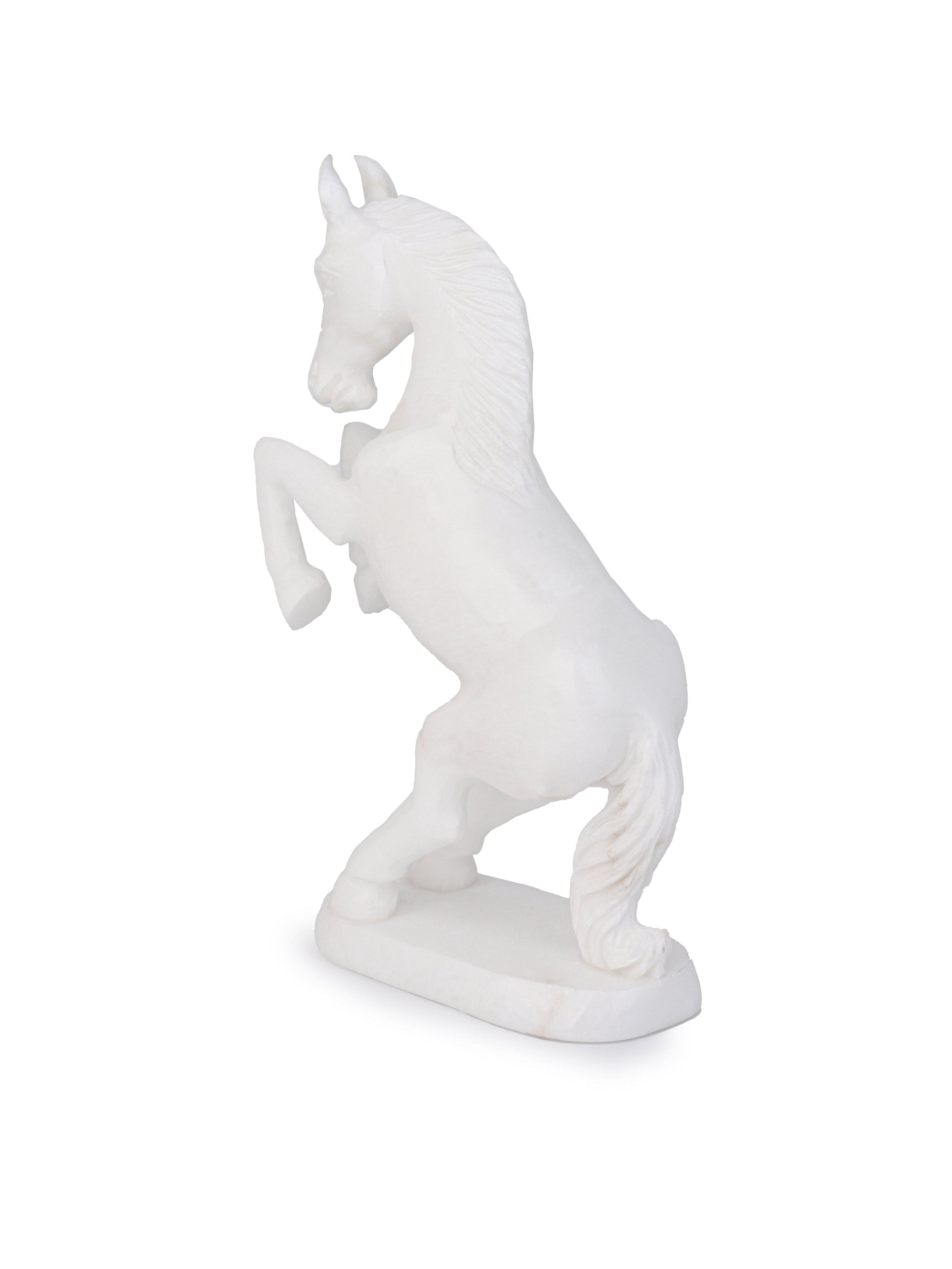 Marble Crafted Rearing Horse Sculpture for Home Office Decor - 10 inches