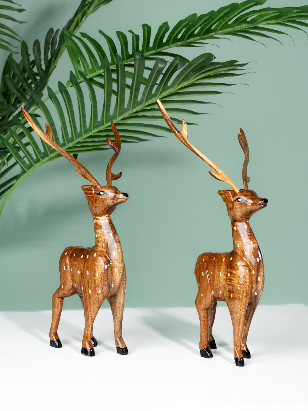 Mango wood crafted Deer pair for home and office decor - 10 inches height