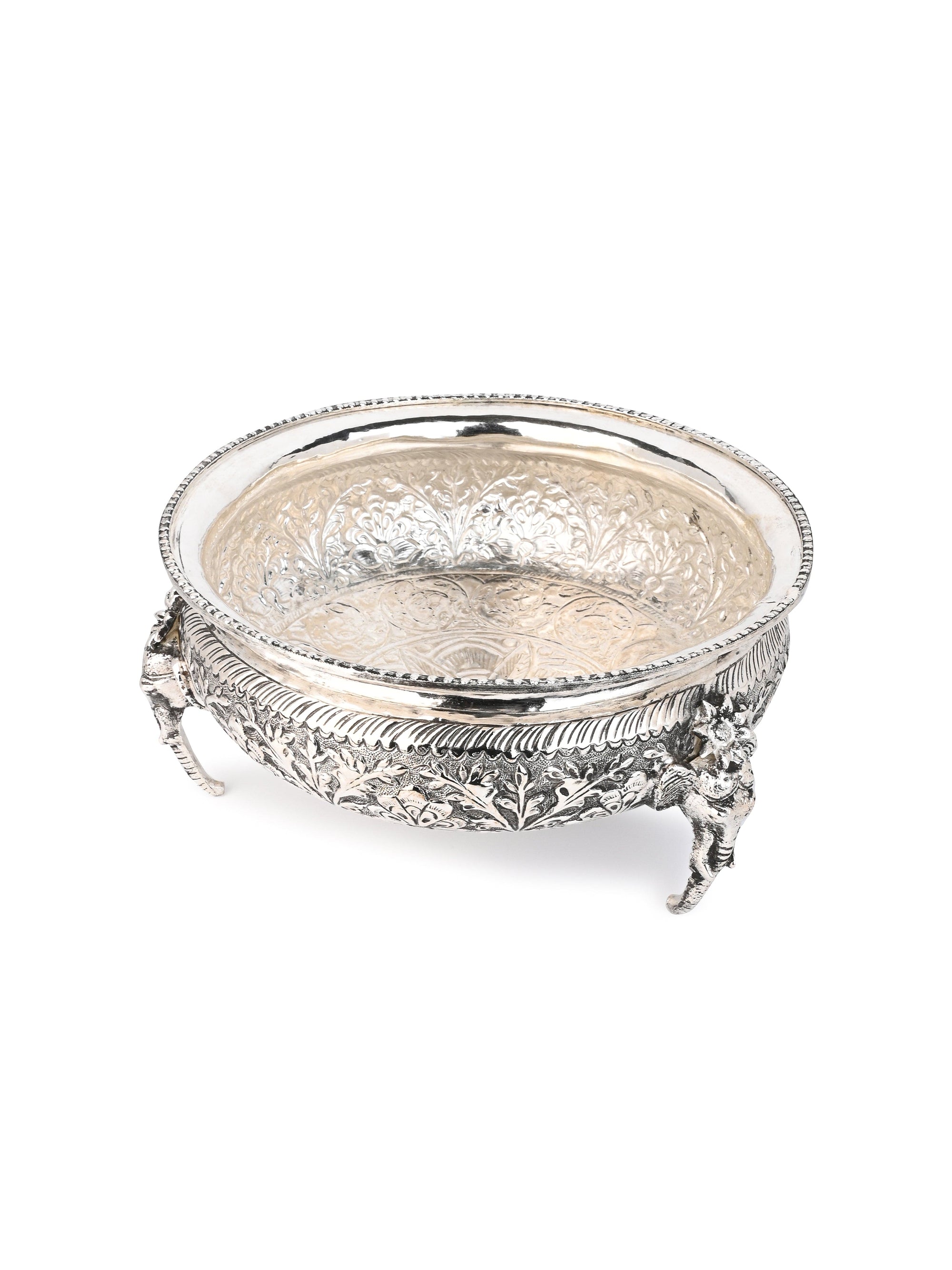 Oxidized Silver Urli / Bowl for Home Decor and Puja Rituals - 10 inches diameter