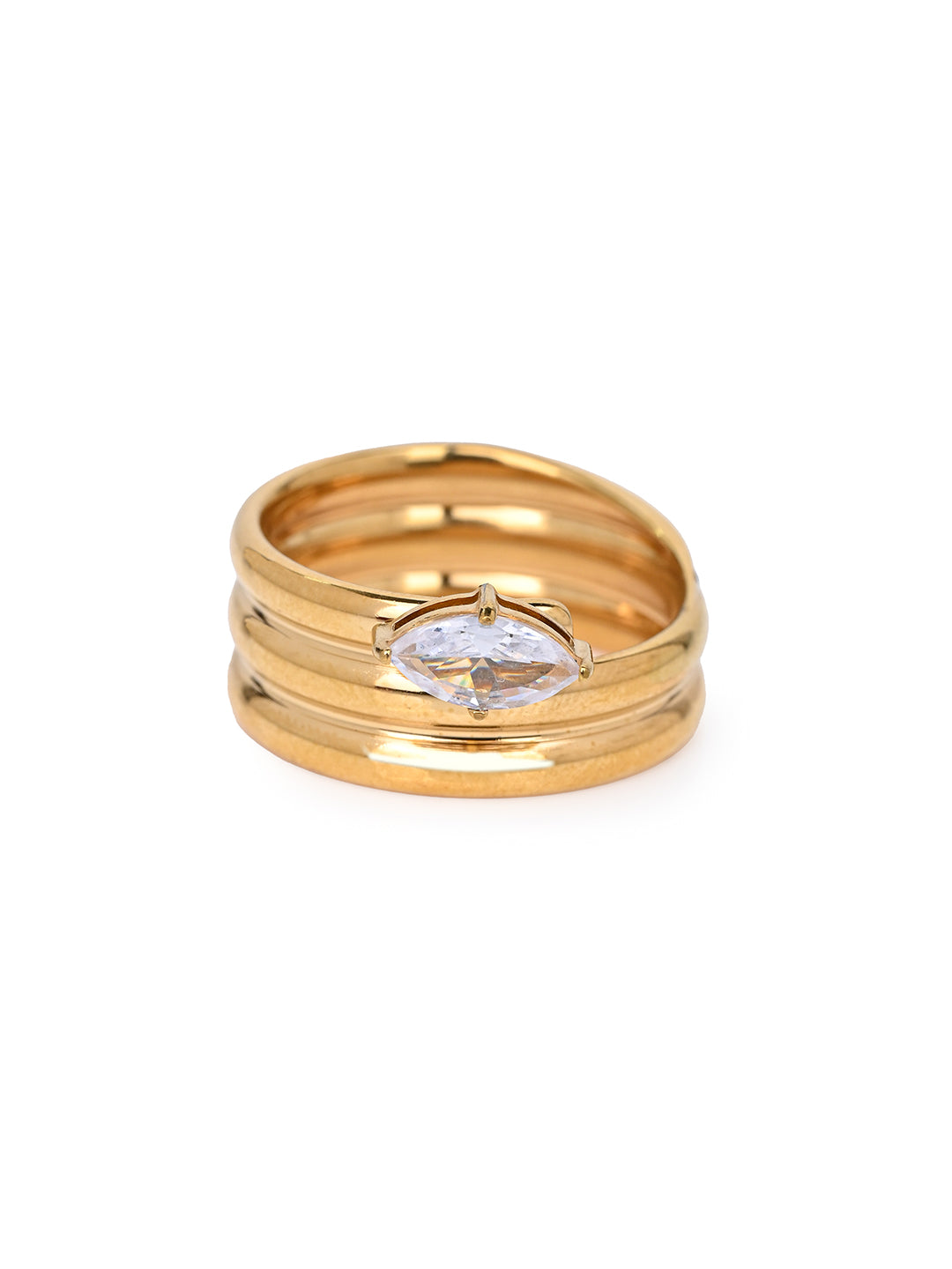 MAURYANA - Stainless Steel 18k Gold Plated Ring with Zircon Stud