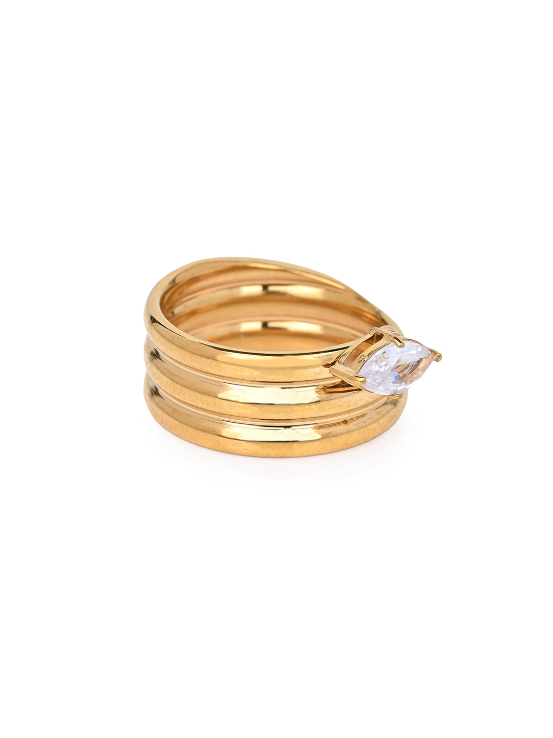 MAURYANA - Stainless Steel 18k Gold Plated Ring with Zircon Stud