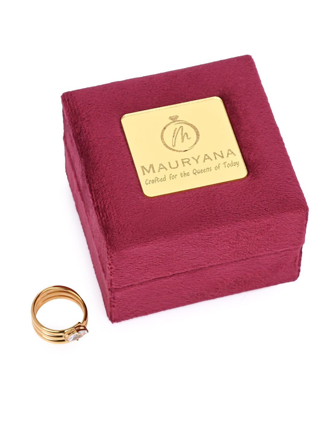 MAURYANA - Stainless Steel 18k Gold Plated Ring with Zircon Stud