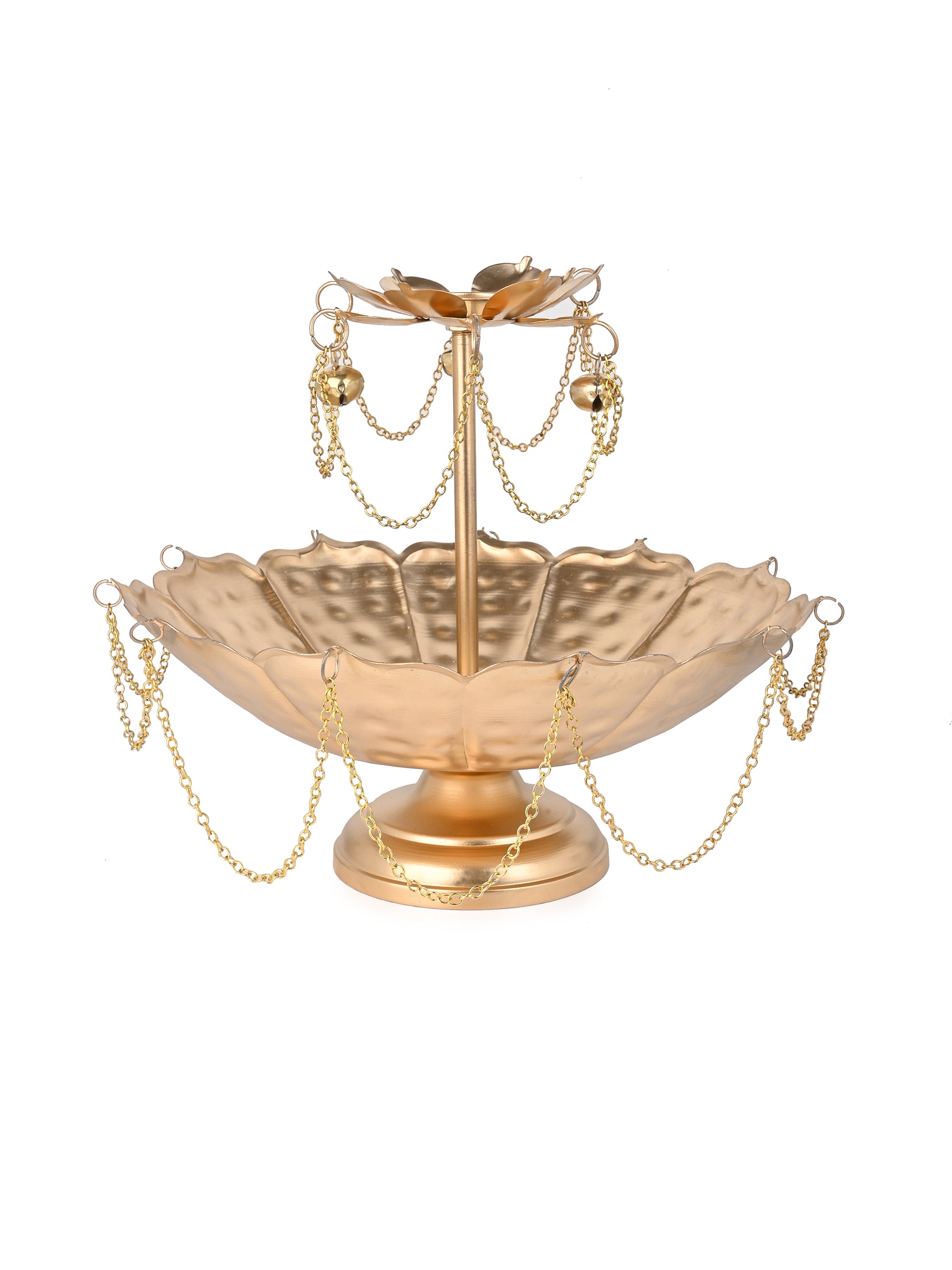 2 Tier Chain Design Urli with Candle Stand for Puja Rituals and Festive Occasions