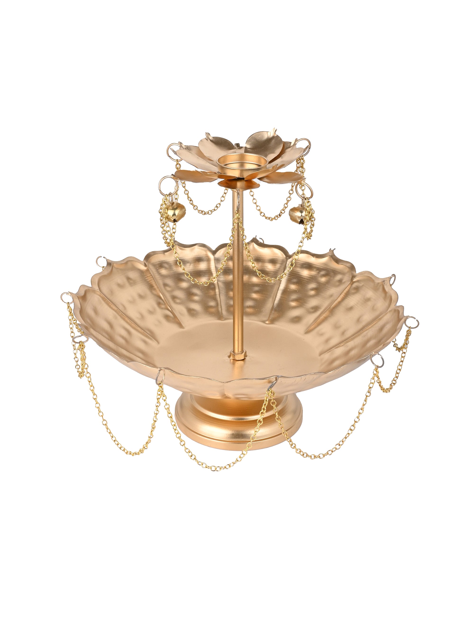 2 Tier Chain Design Urli with Candle Stand for Puja Rituals and Festive Occasions