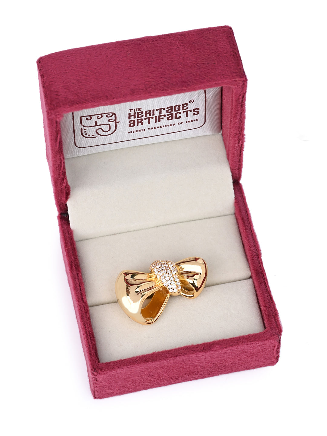 MAURYANA - Copper Alloy with Zircon Inlay Bow Knot Open Ring