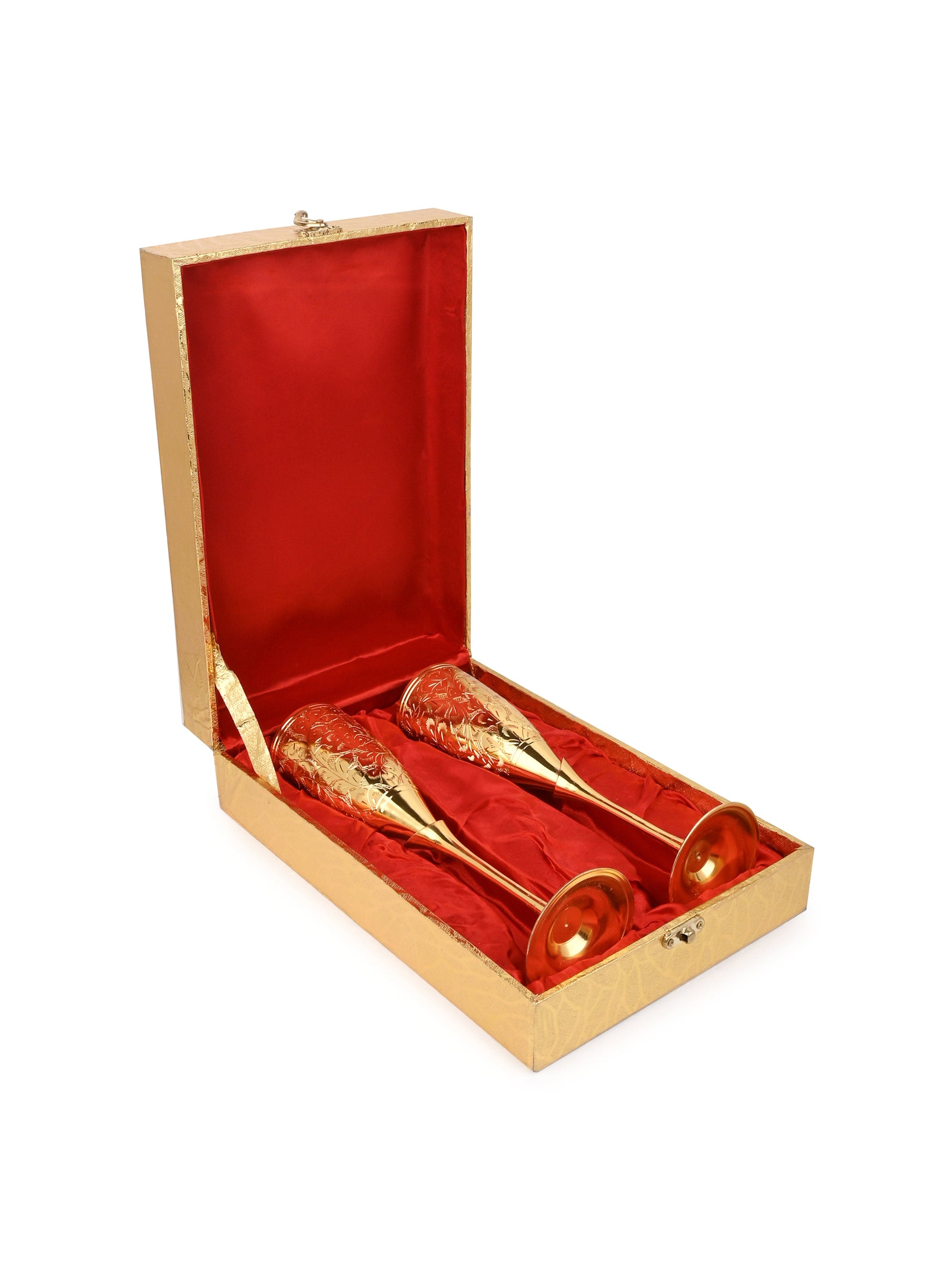 Brass Crafted Champagne Glass - Set of 2 in a Red Velvet Gift Box