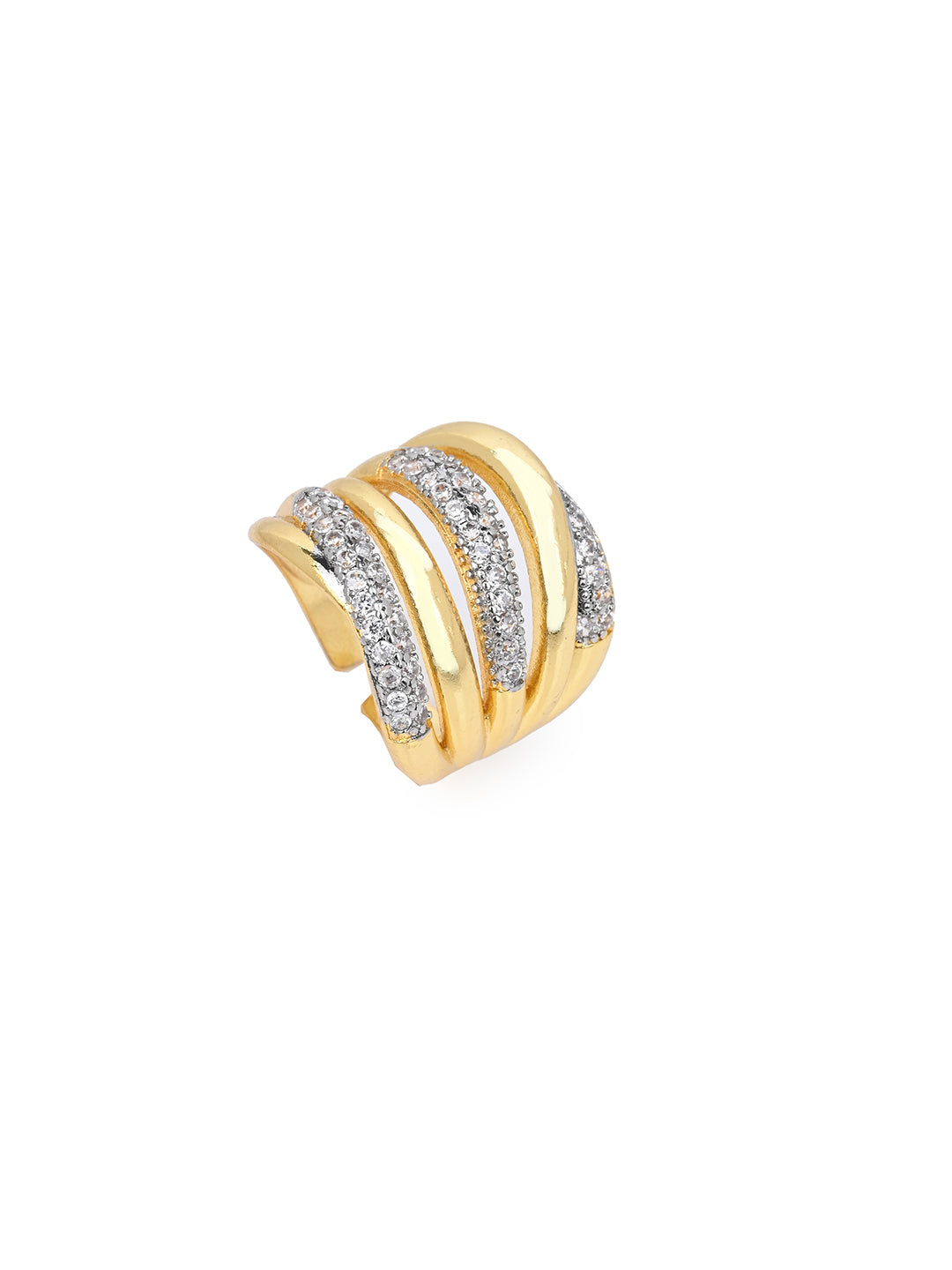 MAURYANA - 18K Gold Plated Copper Open Rings with Zircon Inlay