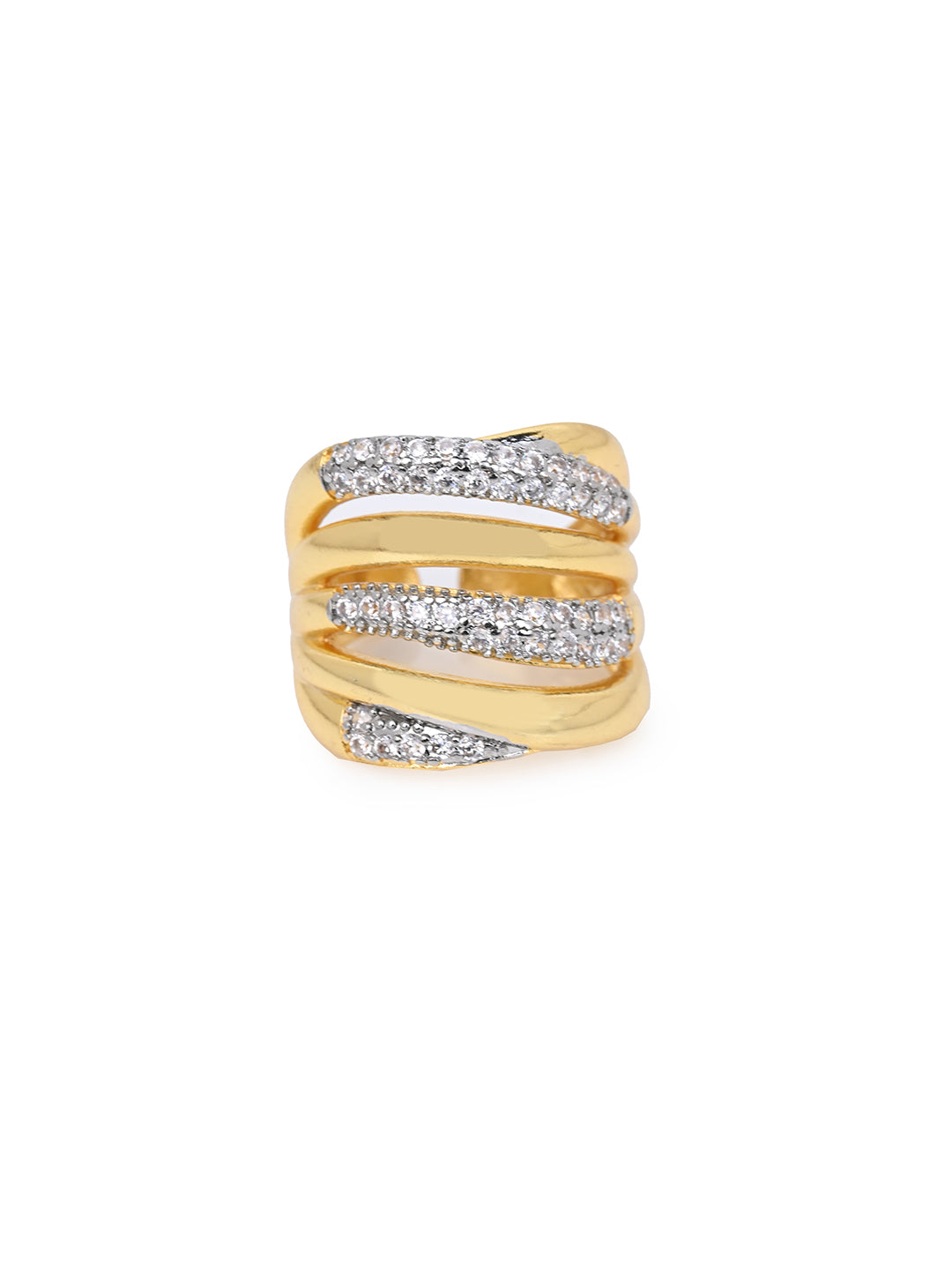 MAURYANA - 18K Gold Plated Copper Open Rings with Zircon Inlay