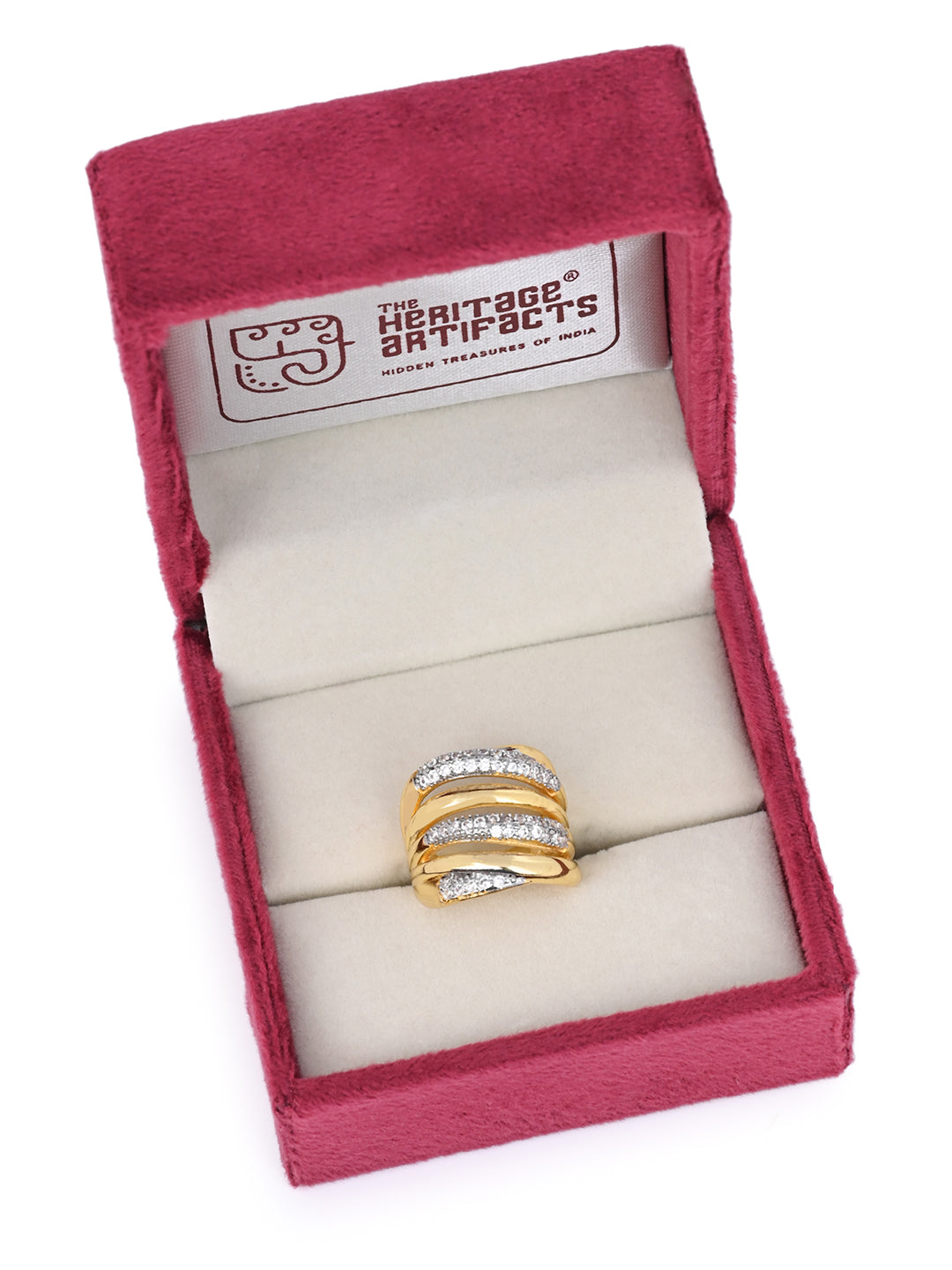 MAURYANA - 18K Gold Plated Copper Open Rings with Zircon Inlay
