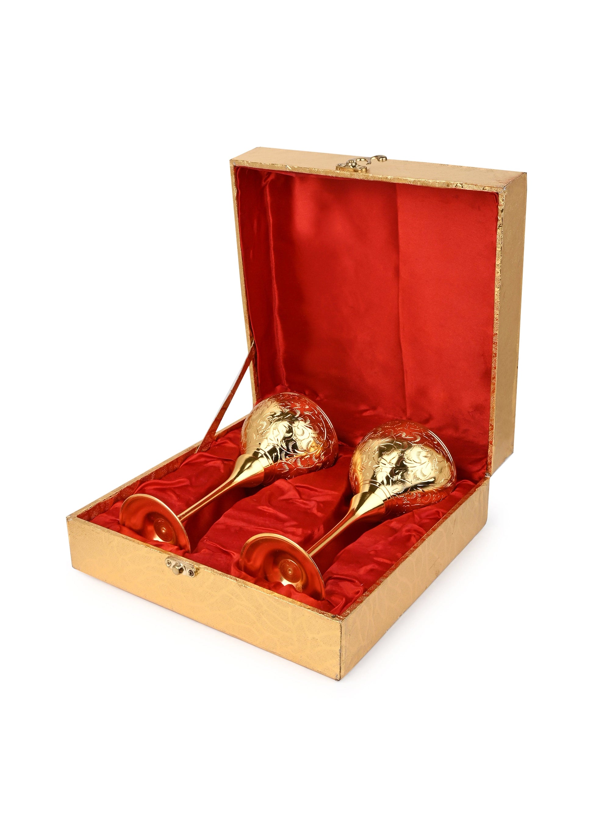 Brass Crafted Wine Glass - Set of 2 in Red Velvet Gift Box
