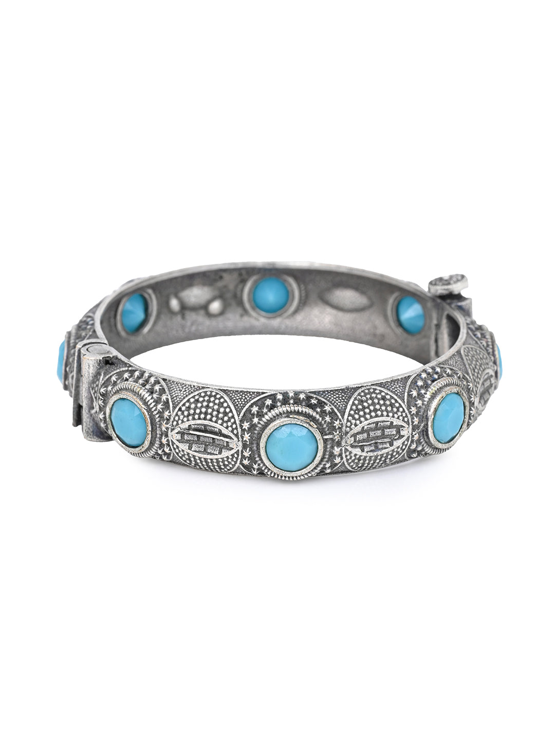 MAURYANA - Oxidised silver bangle with blue stone embellishment