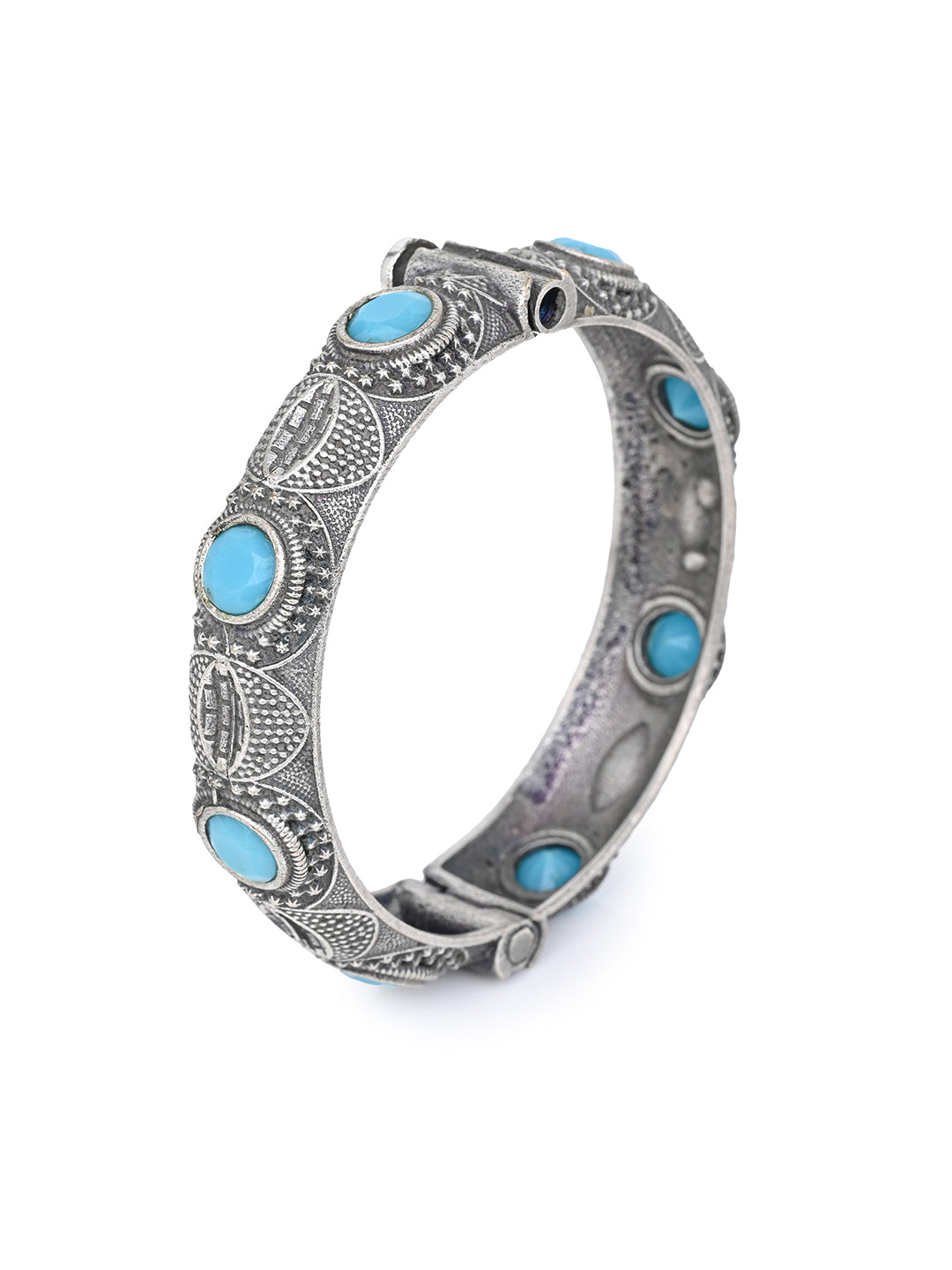MAURYANA - Oxidised silver bangle with blue stone embellishment