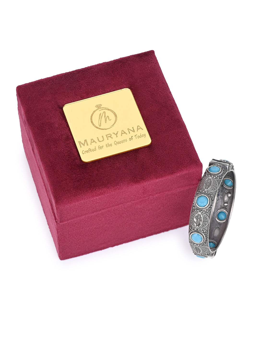 MAURYANA - Oxidised silver bangle with blue stone embellishment