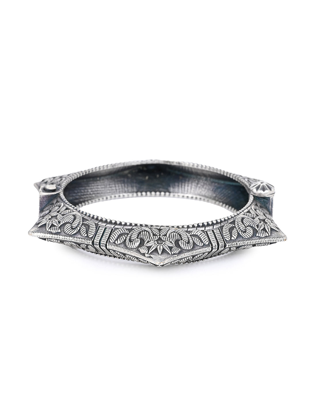 MAURYANA - Oxidised silver hexagonal bangle with opening