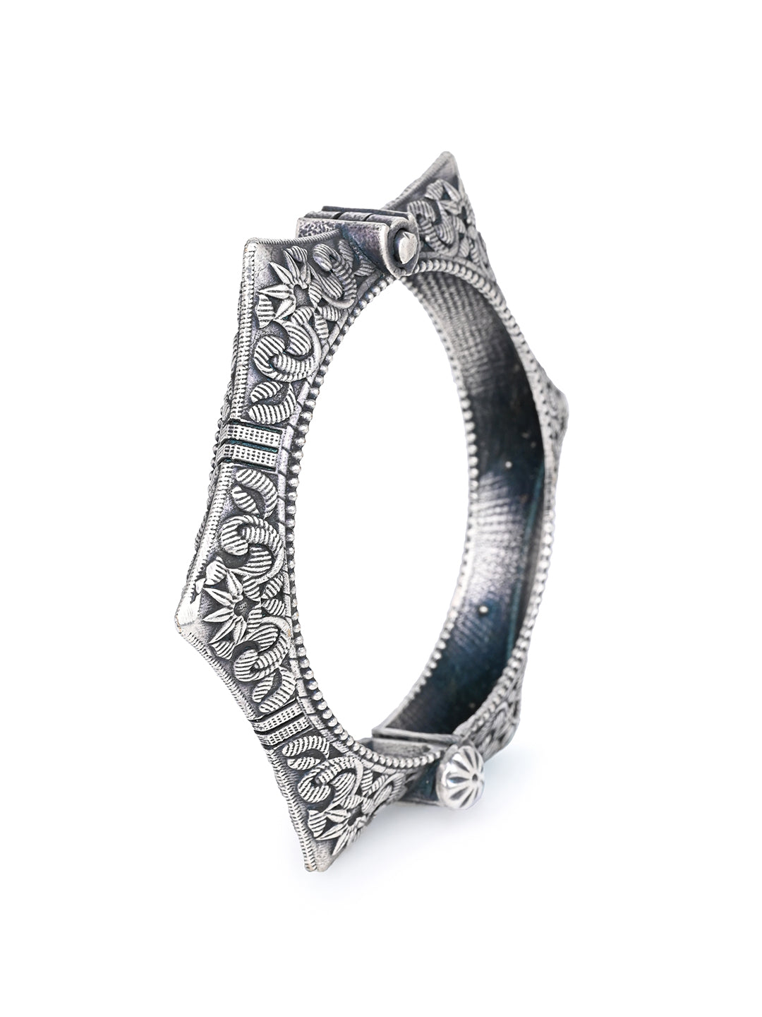 MAURYANA - Oxidised silver hexagonal bangle with opening