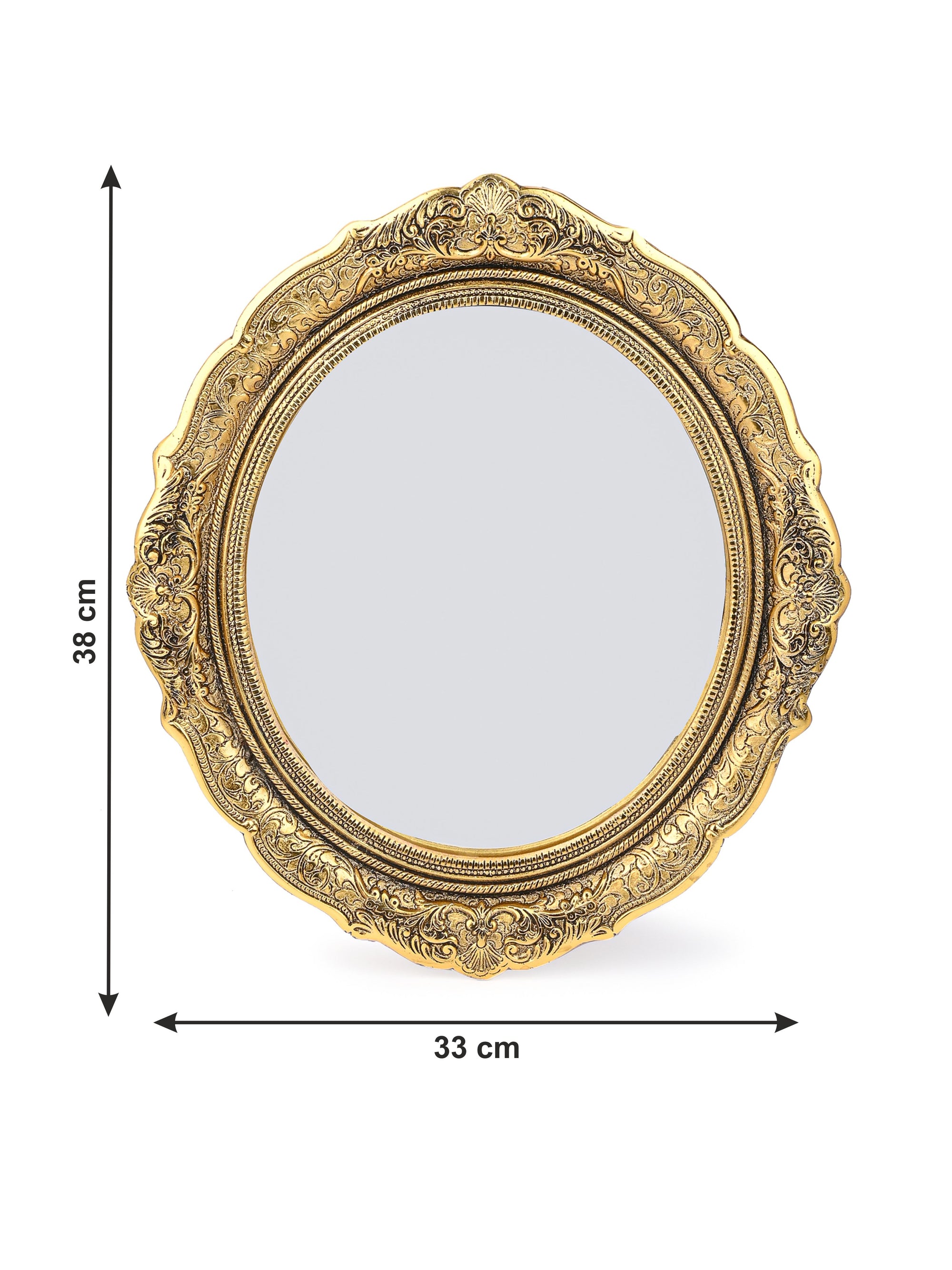 Hand Crafted Antique Gold Oval Wall Mirror - 15 inches