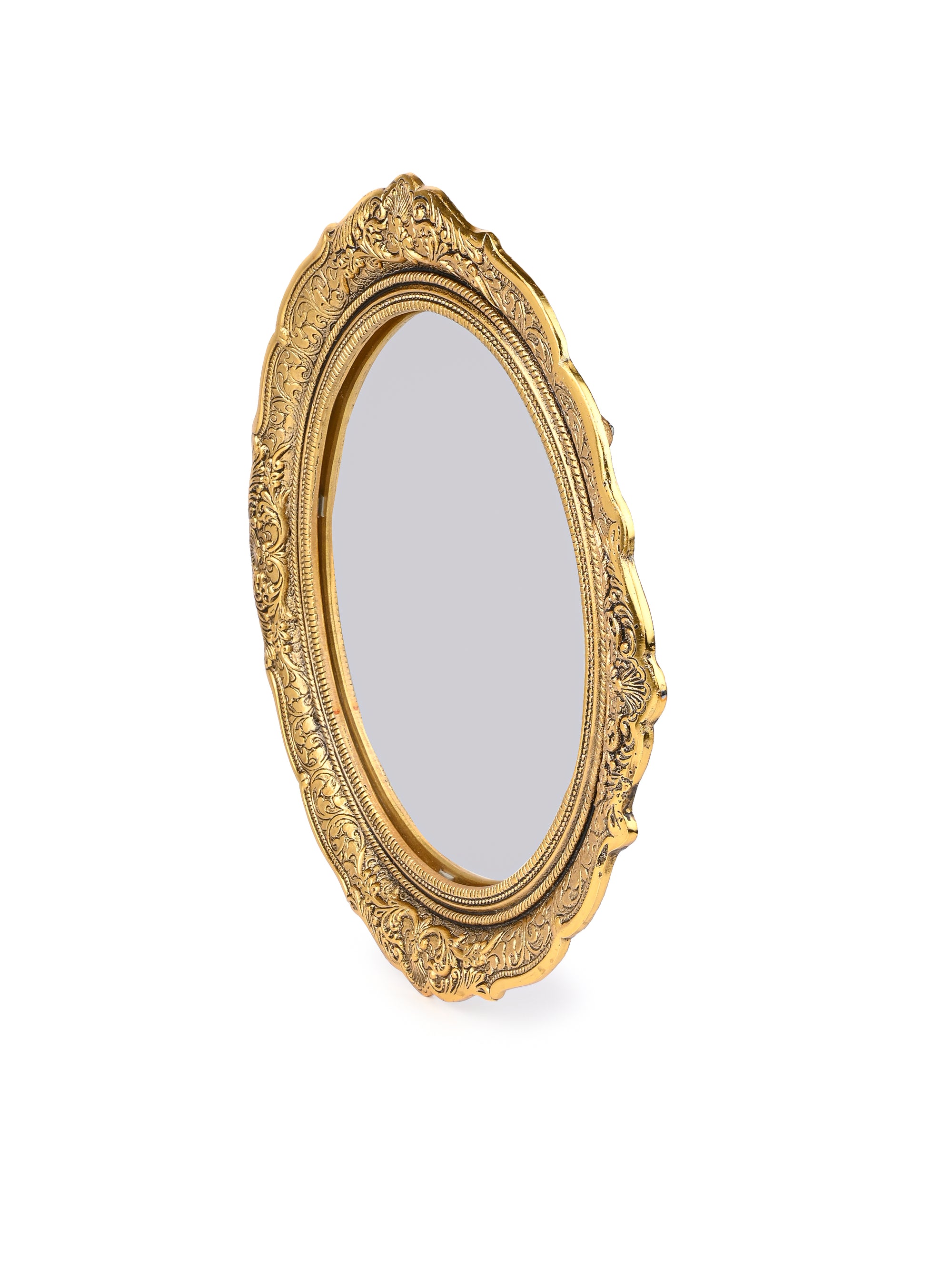 Hand Crafted Antique Gold Oval Wall Mirror - 15 inches