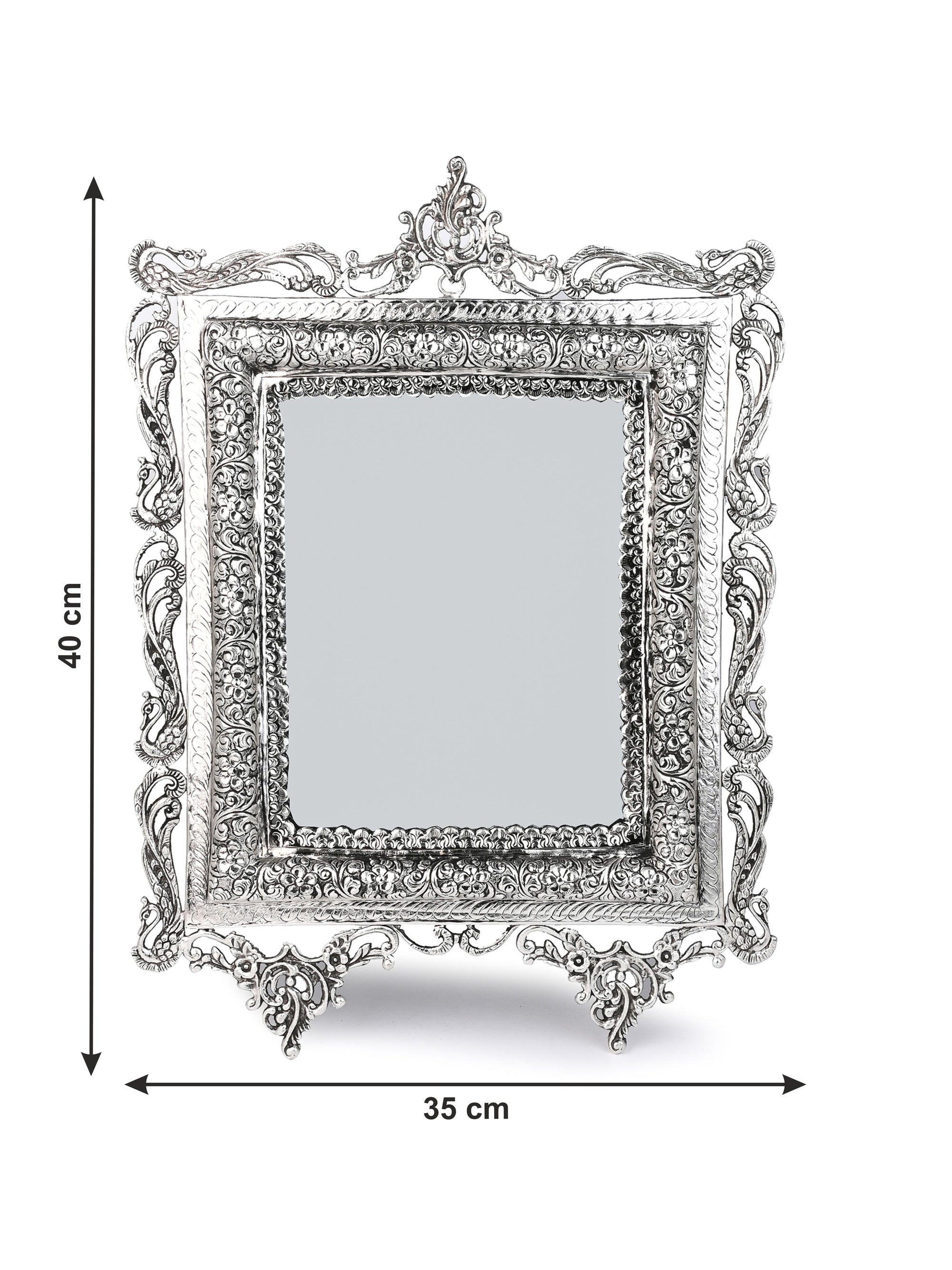 Oxidized Silver Finish Vintage Charm Rectangular Wall Mirror - 16 inches