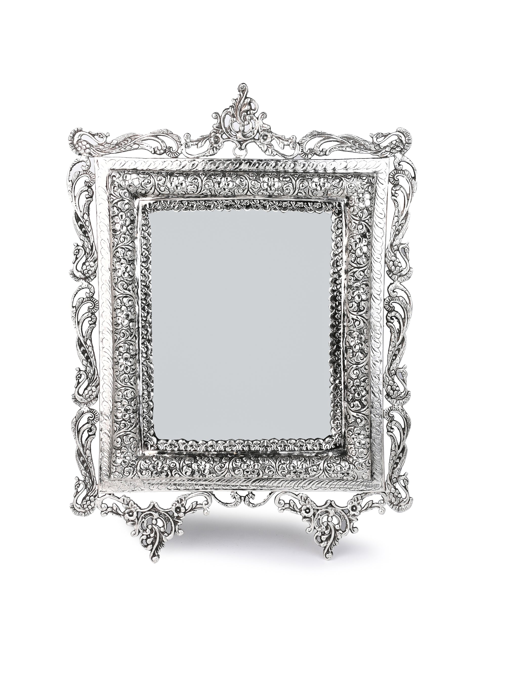 Oxidized Silver Finish Vintage Charm Rectangular Wall Mirror - 16 inches