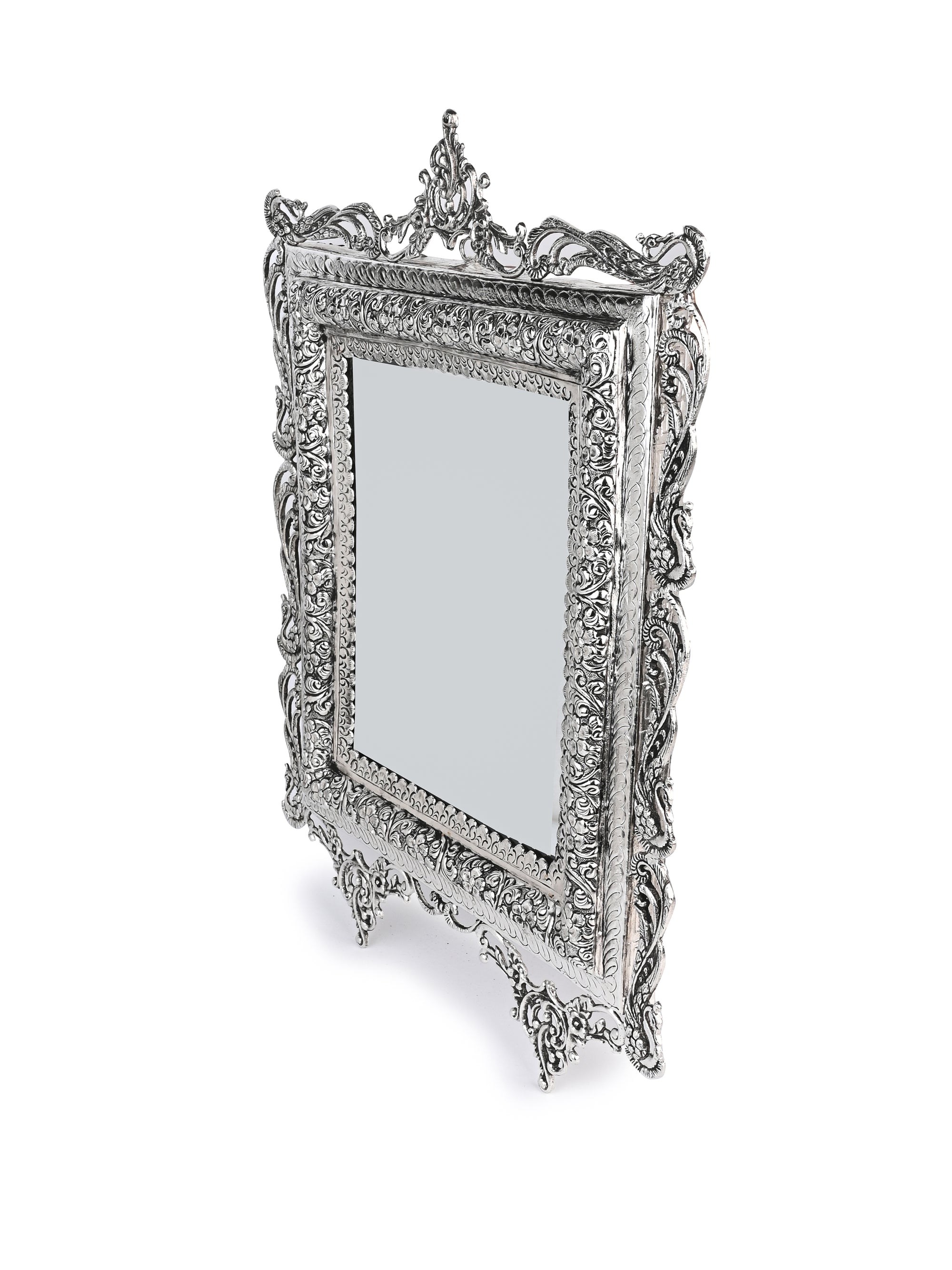 Oxidized Silver Finish Vintage Charm Rectangular Wall Mirror - 16 inches