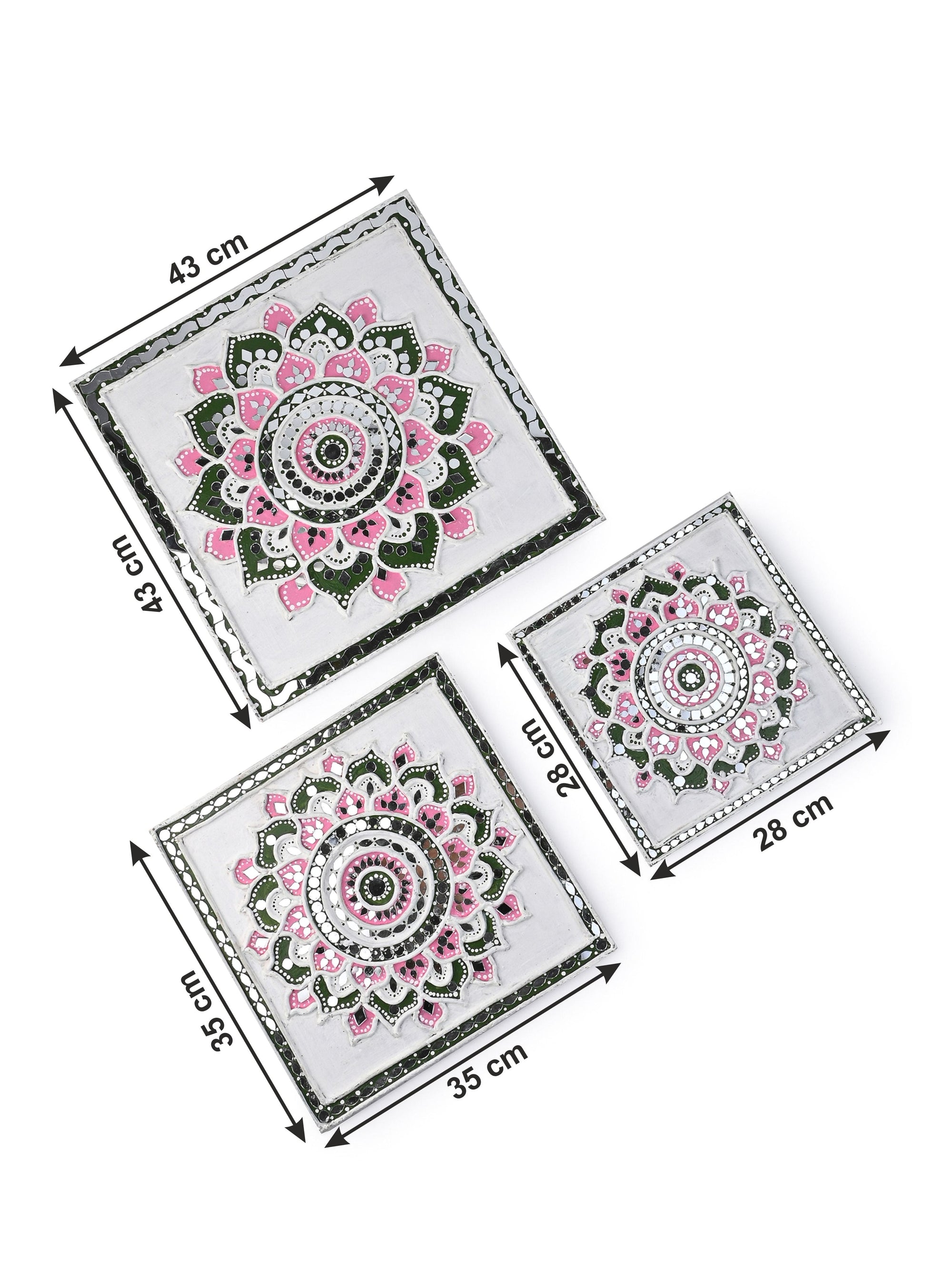 Exclusively Hand Crafted Square Shaped Lippan art Wall decor - Set of 3