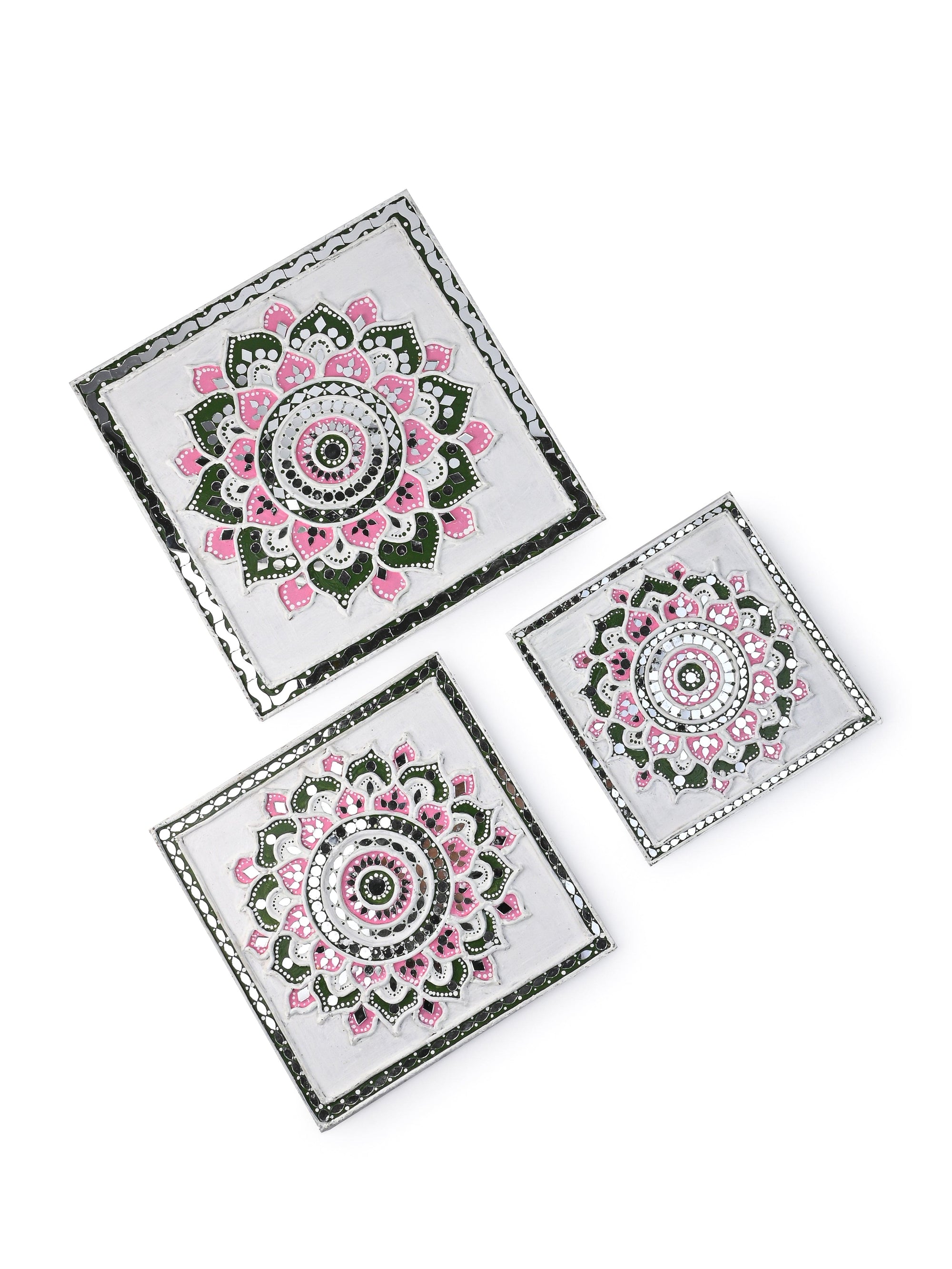 Exclusively Hand Crafted Square Shaped Lippan art Wall decor - Set of 3