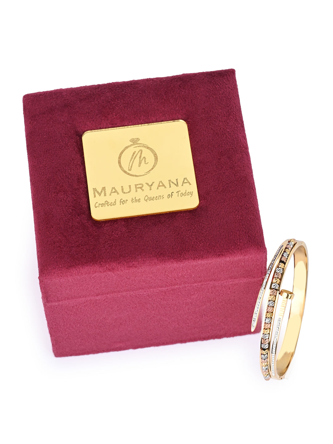 MAURYANA - Stainless Steel 18k Gold Plated Bangle with Ring Set - Stylish and Durable
