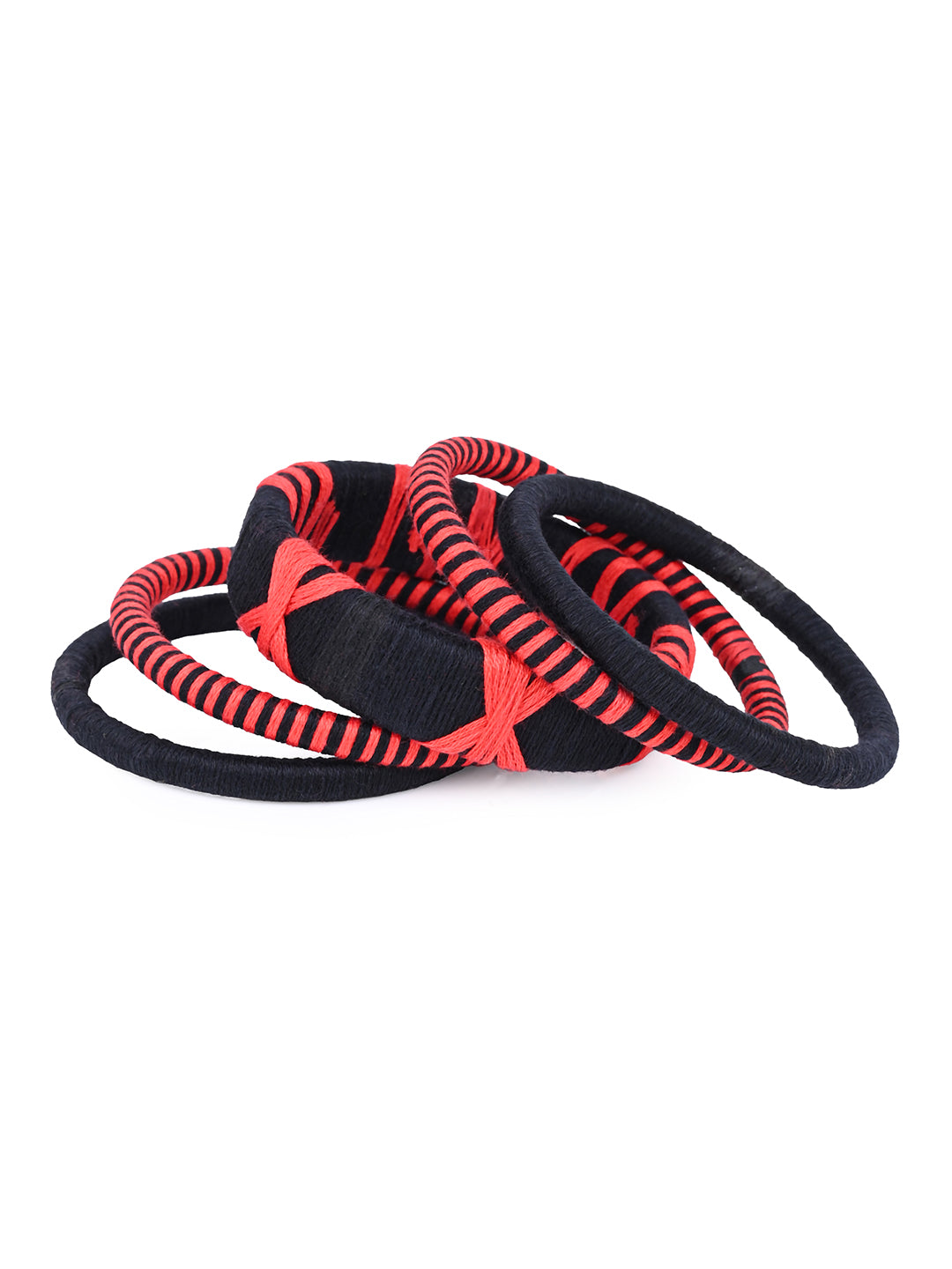 MAURYANA - Red and black fabric crafted bangles set of 5 pcs - one size