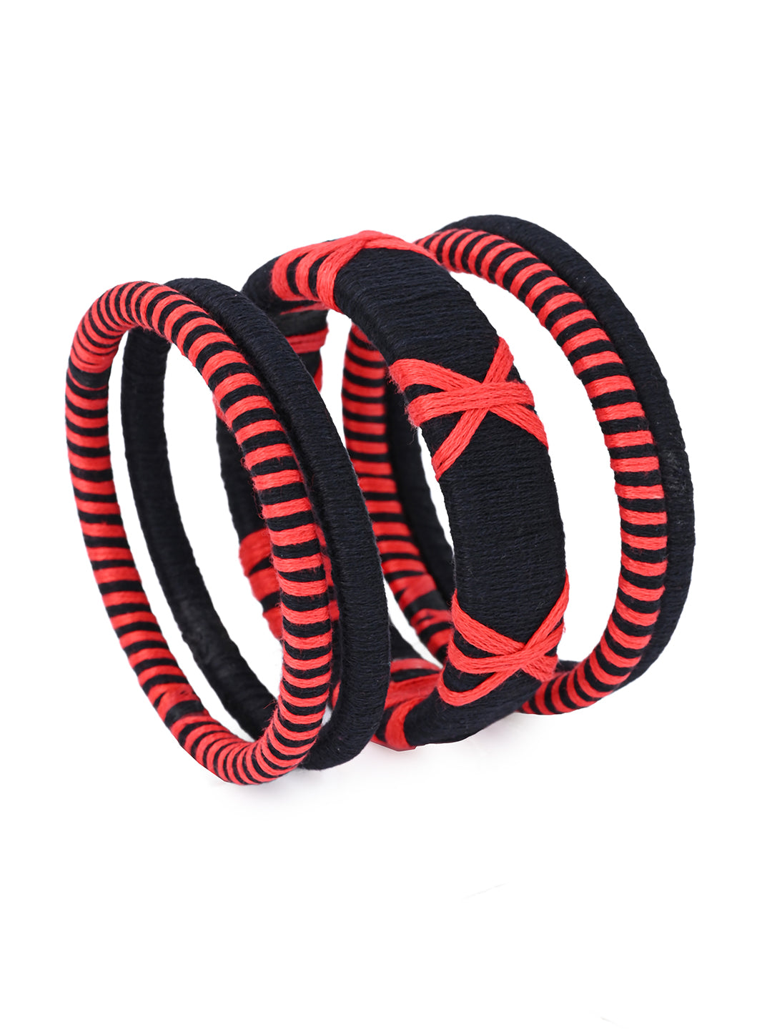 MAURYANA - Red and black fabric crafted bangles set of 5 pcs - one size