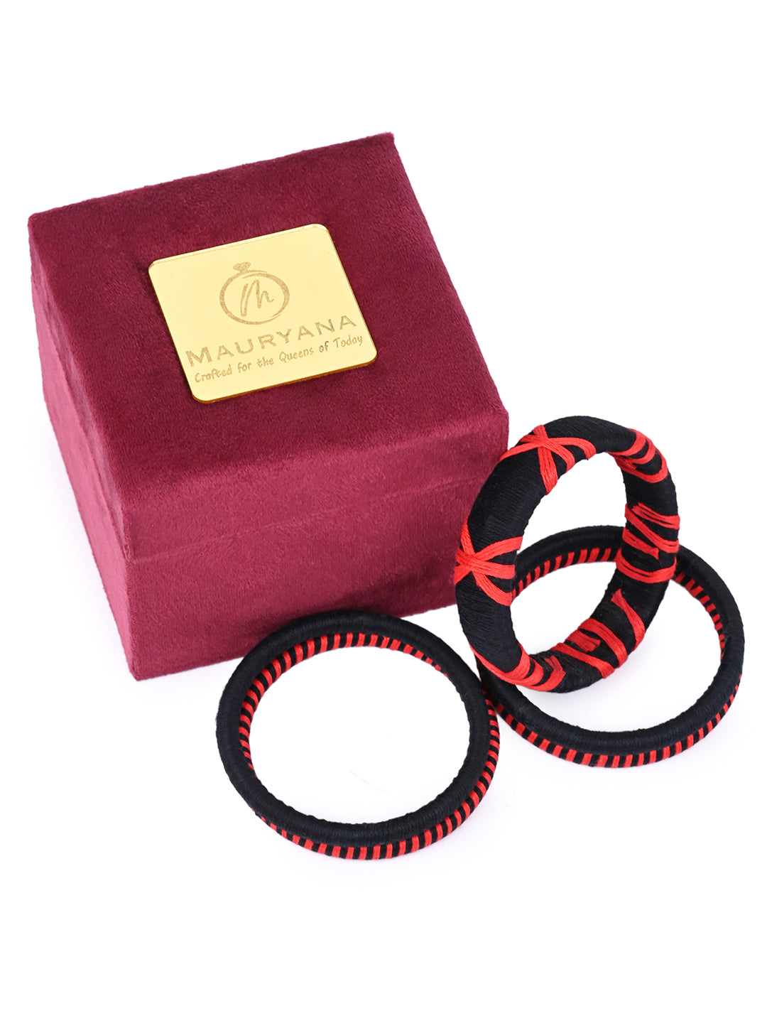 MAURYANA - Red and black fabric crafted bangles set of 5 pcs - one size