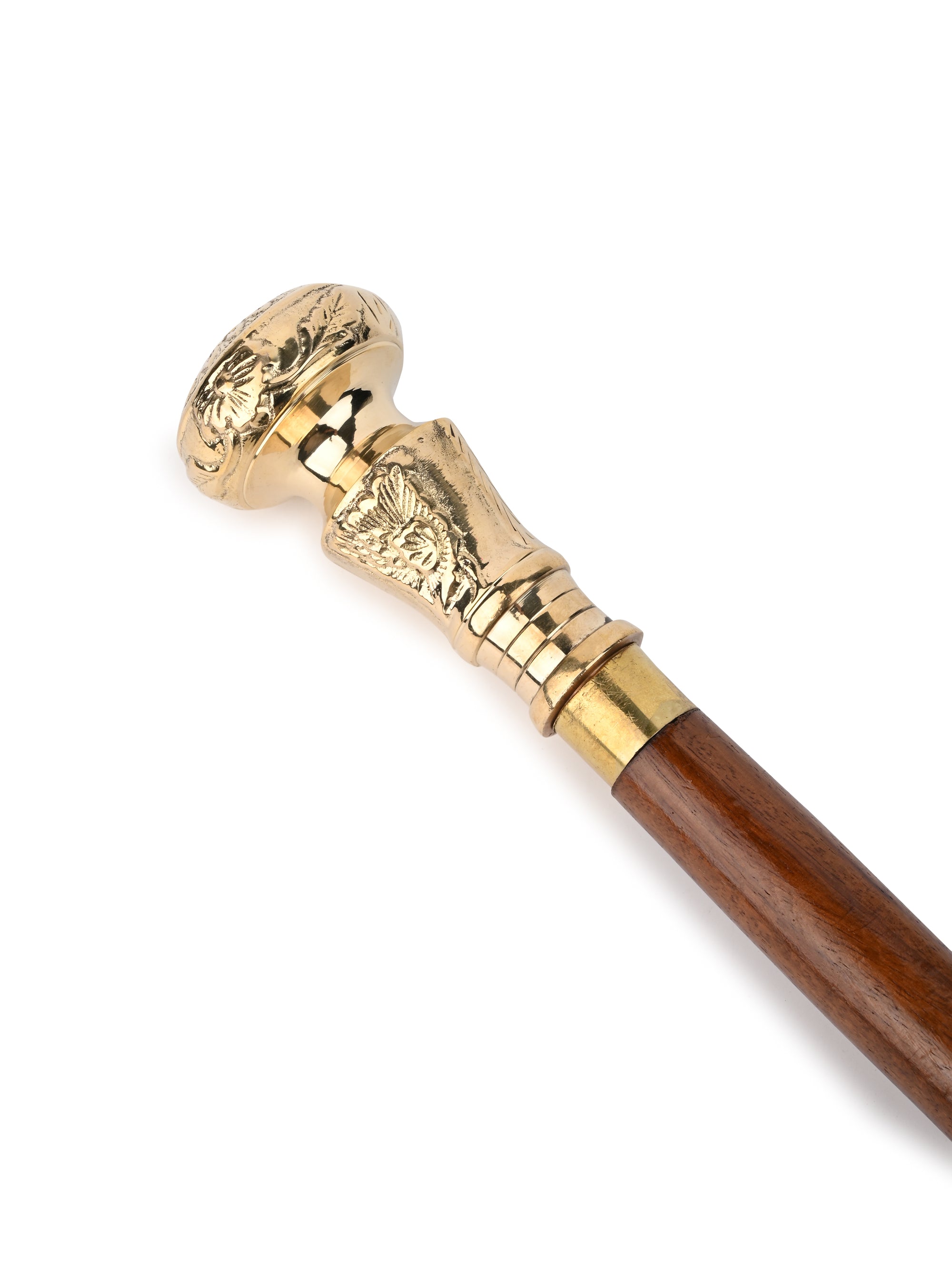 Shisham wood crafted brass handle classic walking stick - Easily detachable