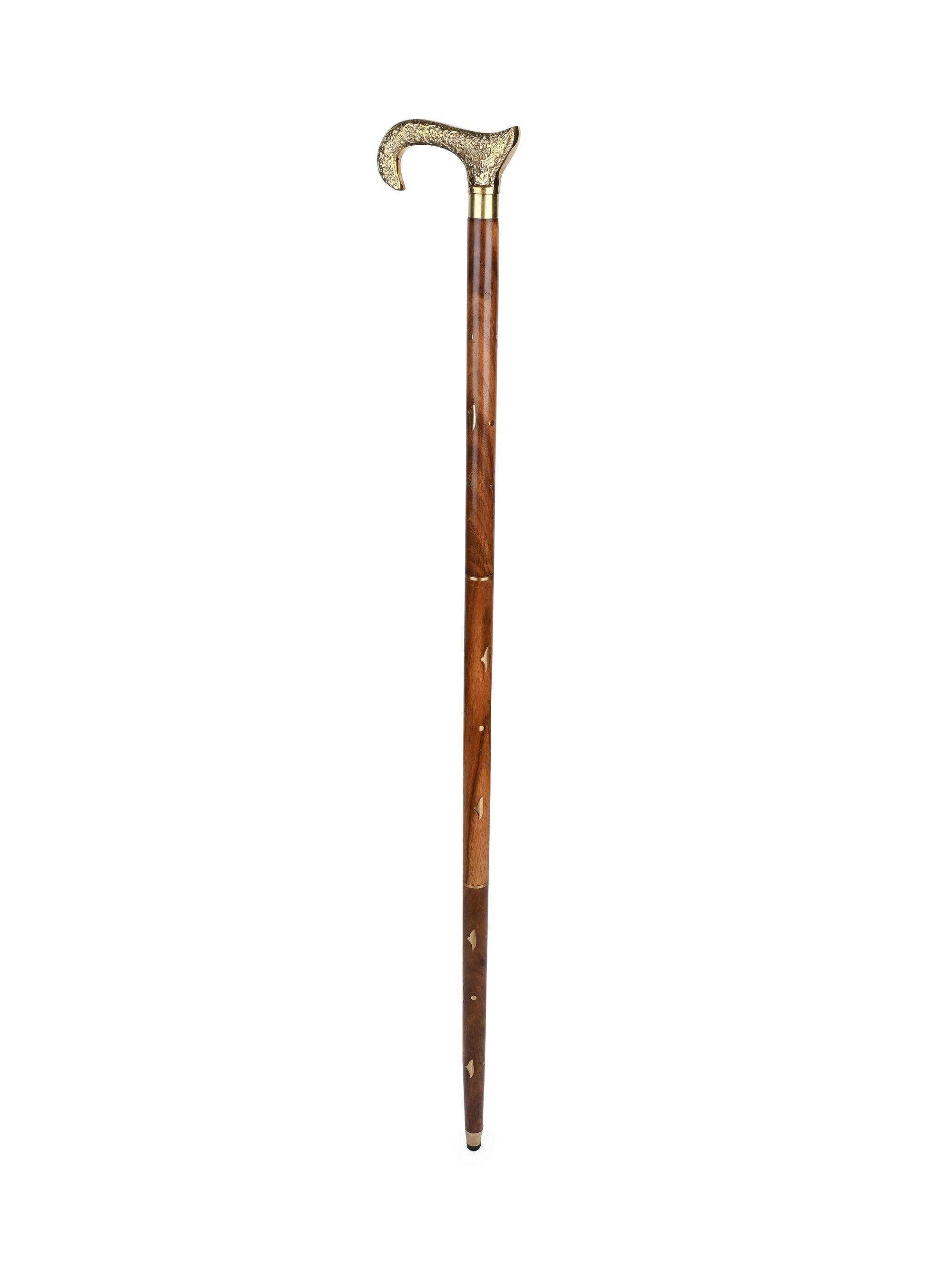 Shisham wood crafted brass handle royal walking stick / cane - Easily detachable